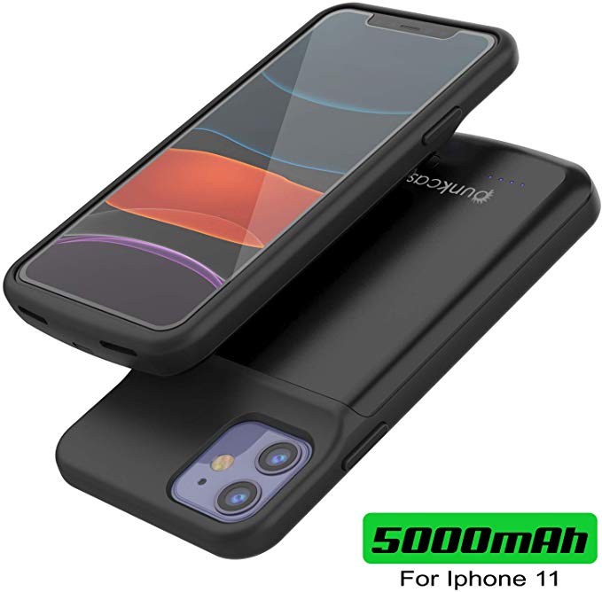 iPhone 11 Battery Case, PunkJuice 5000mAH Fast Charging Power Bank W/ Screen Protector | [Black]