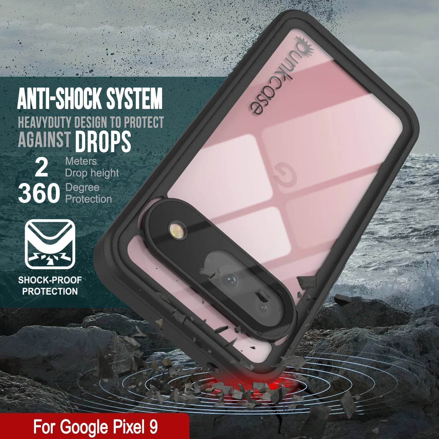 Google Pixel 9  Waterproof Case, Punkcase [Extreme Series] Armor Cover W/ Built In Screen Protector [Black]