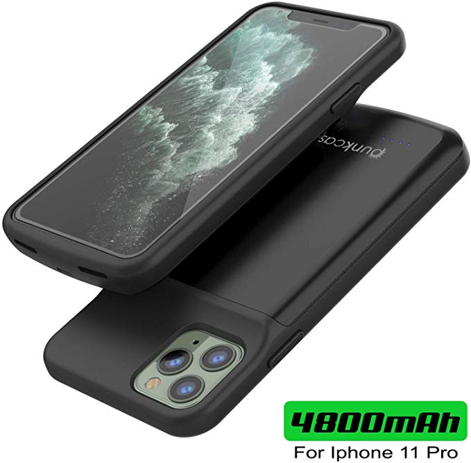 iPhone 11 Pro Battery Case, PunkJuice 5000mAH Fast Charging Power Bank W/ Screen Protector | [Black]