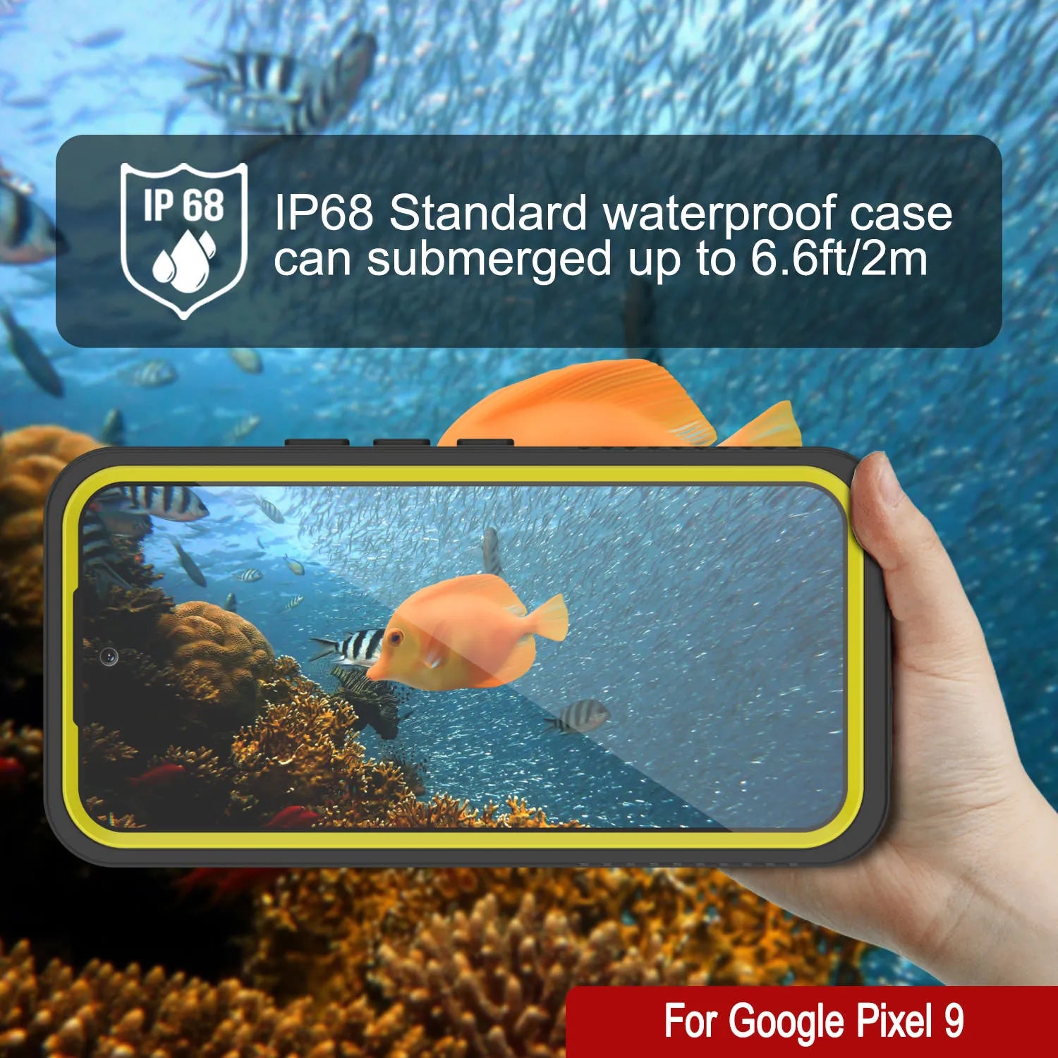 Google Pixel 9  Waterproof Case, Punkcase [Extreme Series] Armor Cover W/ Built In Screen Protector [Yellow]