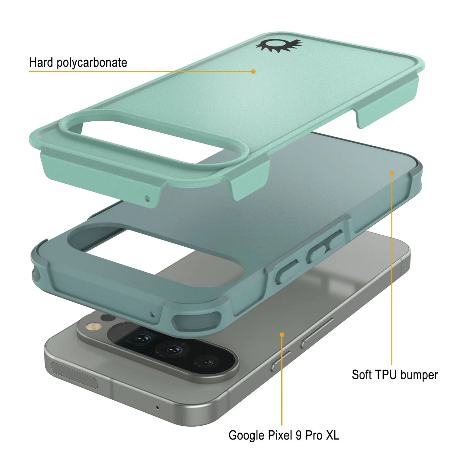 PunkCase Google Pixel 9 Pro XL Case, [Spartan 2.0 Series] Clear Rugged Heavy Duty Cover W/Built in Screen Protector [Teal]