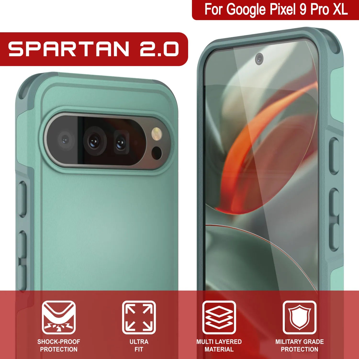 PunkCase Google Pixel 9 Pro XL Case, [Spartan 2.0 Series] Clear Rugged Heavy Duty Cover W/Built in Screen Protector [Teal]