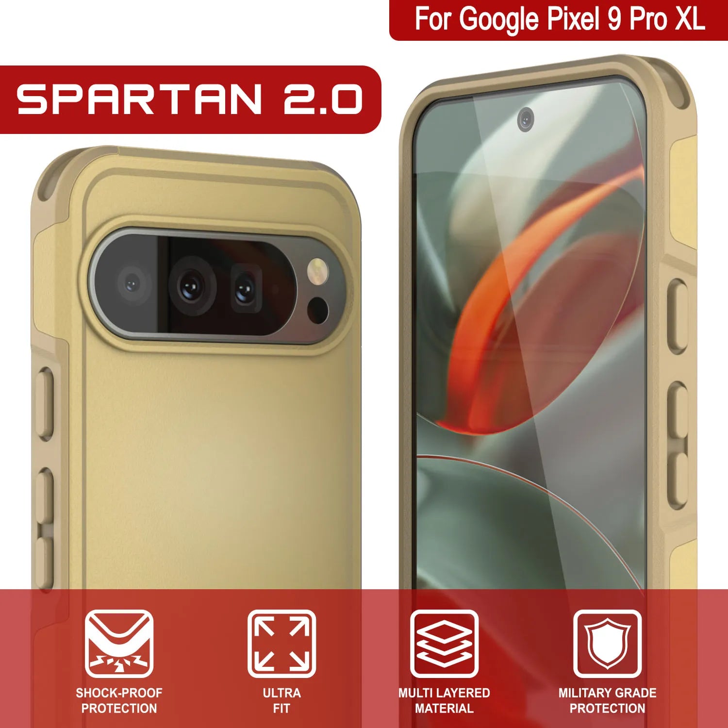 PunkCase Google Pixel 9 Pro XL Case, [Spartan 2.0 Series] Clear Rugged Heavy Duty Cover W/Built in Screen Protector [Yellow]