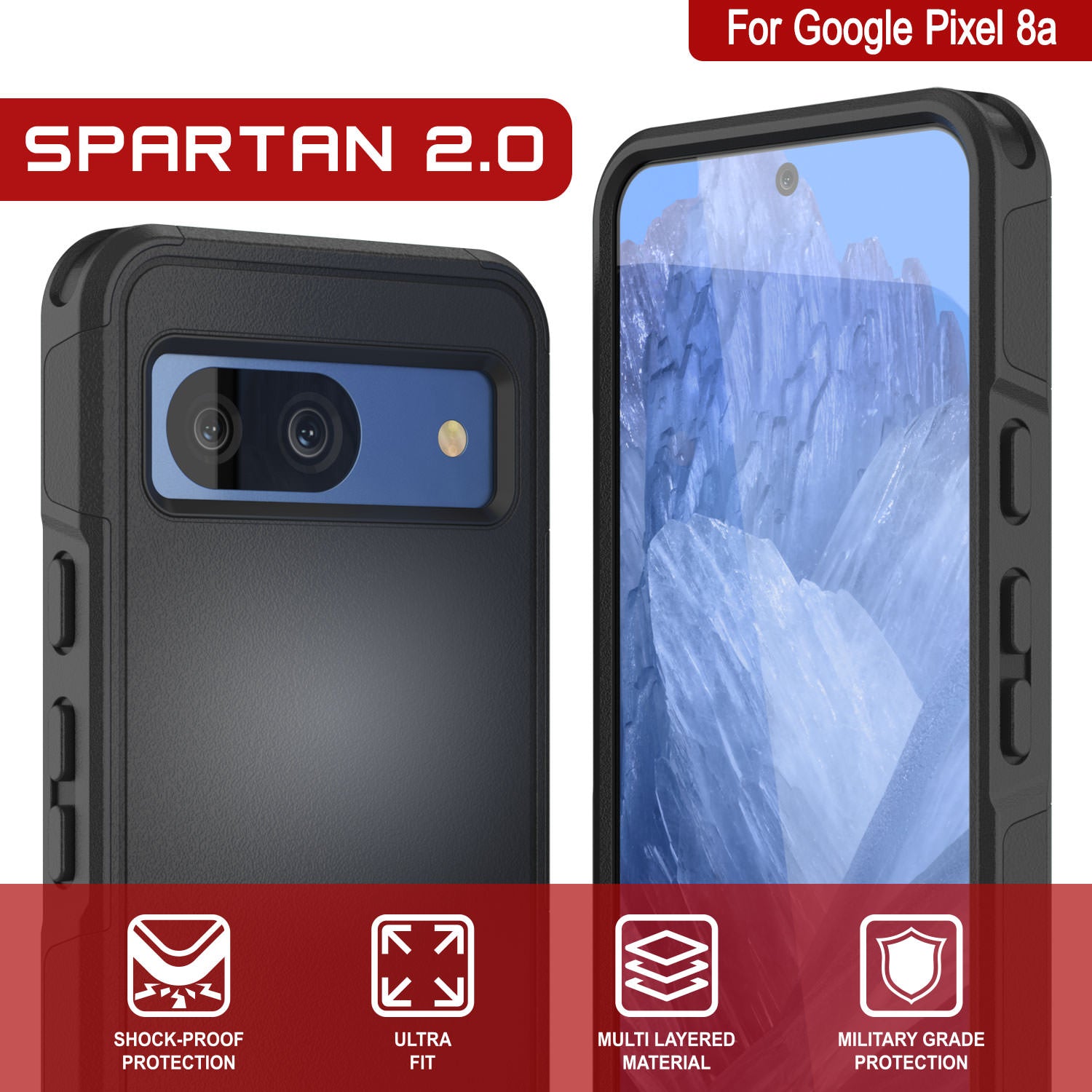 PunkCase Google Pixel 9 Case, [Spartan 2.0 Series] Clear Rugged Heavy Duty Cover W/Built in Screen Protector [Black]