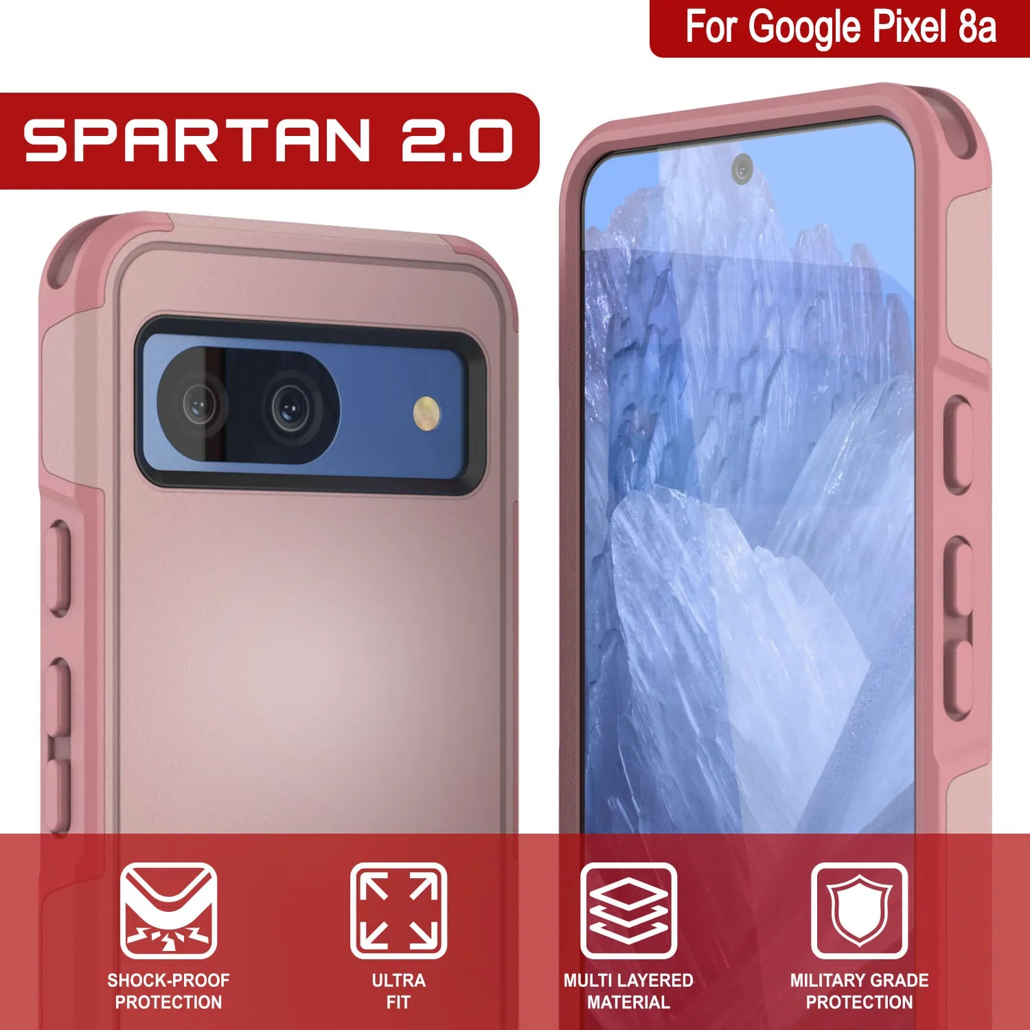 PunkCase Google Pixel 9 Case, [Spartan 2.0 Series] Clear Rugged Heavy Duty Cover W/Built in Screen Protector [Pink]