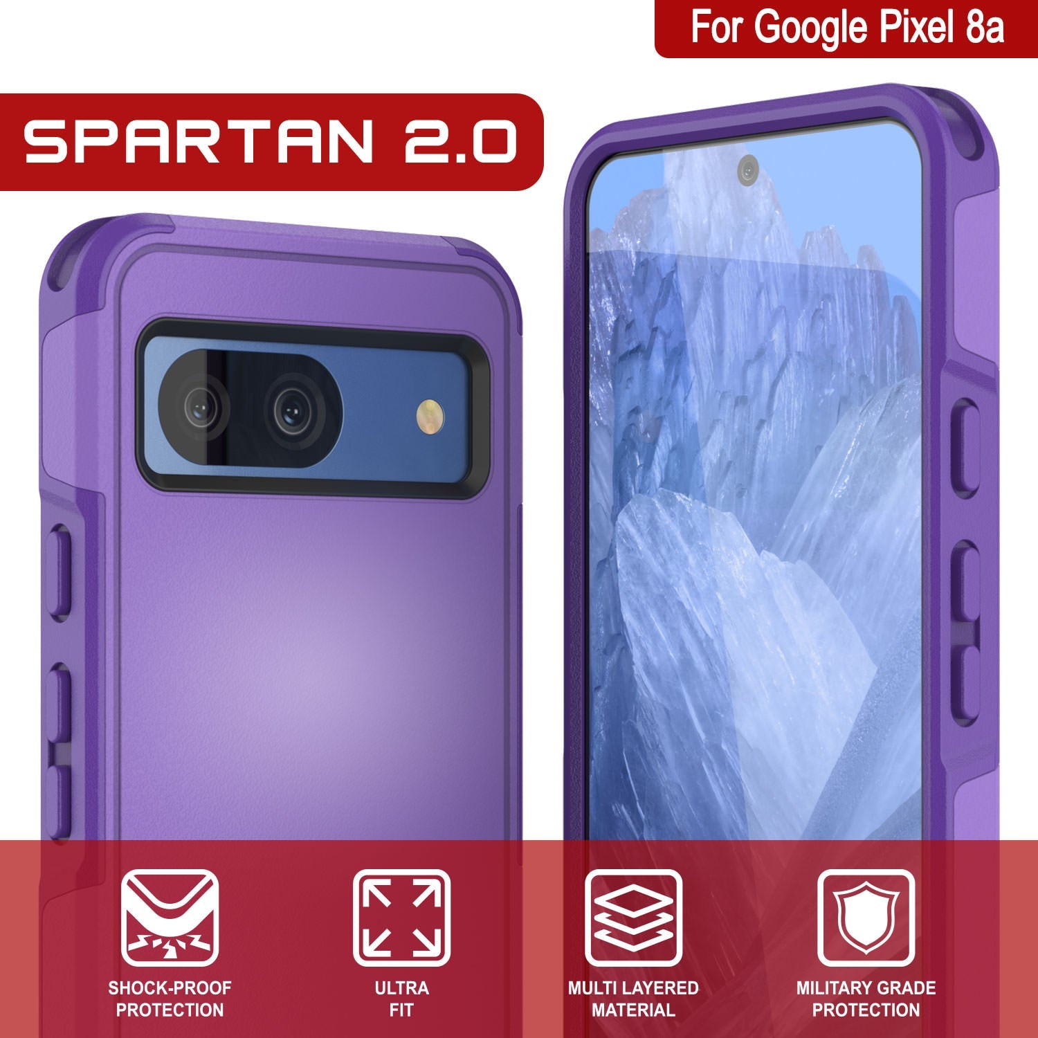 PunkCase Google Pixel 9 Case, [Spartan 2.0 Series] Clear Rugged Heavy Duty Cover W/Built in Screen Protector [Purple]