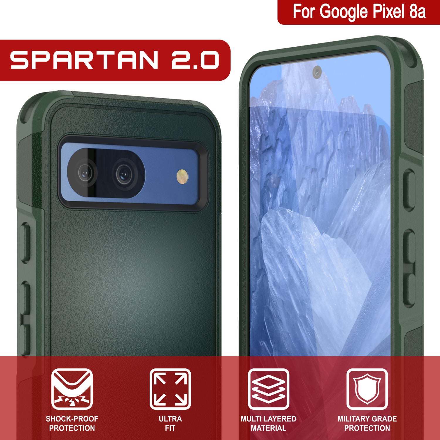 PunkCase Google Pixel 9 Pro Case, [Spartan 2.0 Series] Clear Rugged Heavy Duty Cover W/Built in Screen Protector [Dark Green]