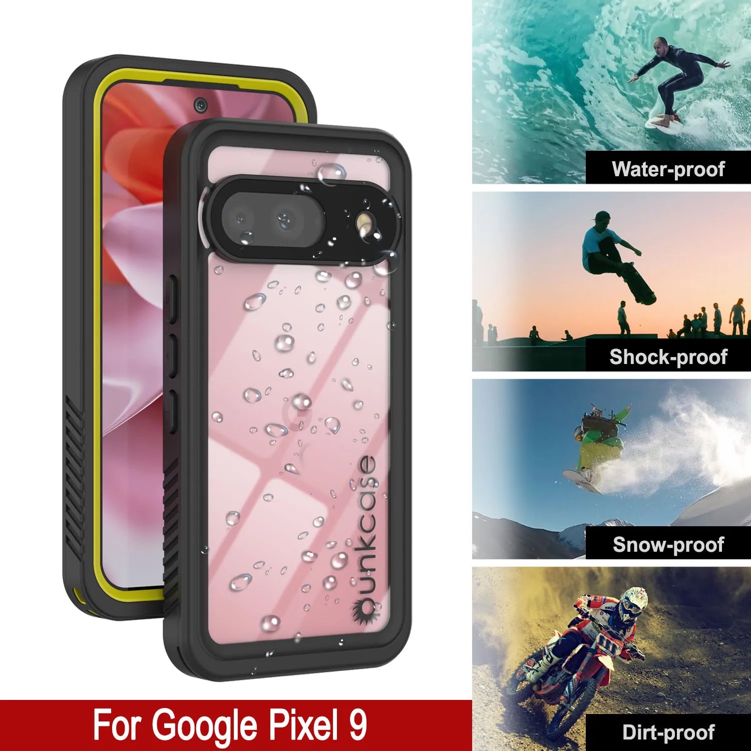 Google Pixel 9  Waterproof Case, Punkcase [Extreme Series] Armor Cover W/ Built In Screen Protector [Yellow]