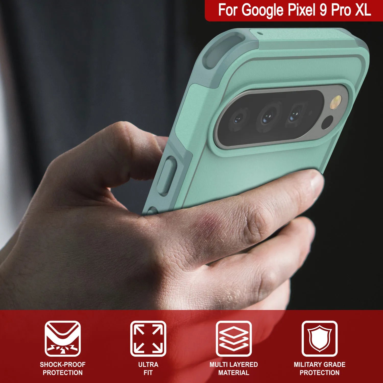 PunkCase Google Pixel 9 Pro XL Case, [Spartan 2.0 Series] Clear Rugged Heavy Duty Cover W/Built in Screen Protector [Teal]