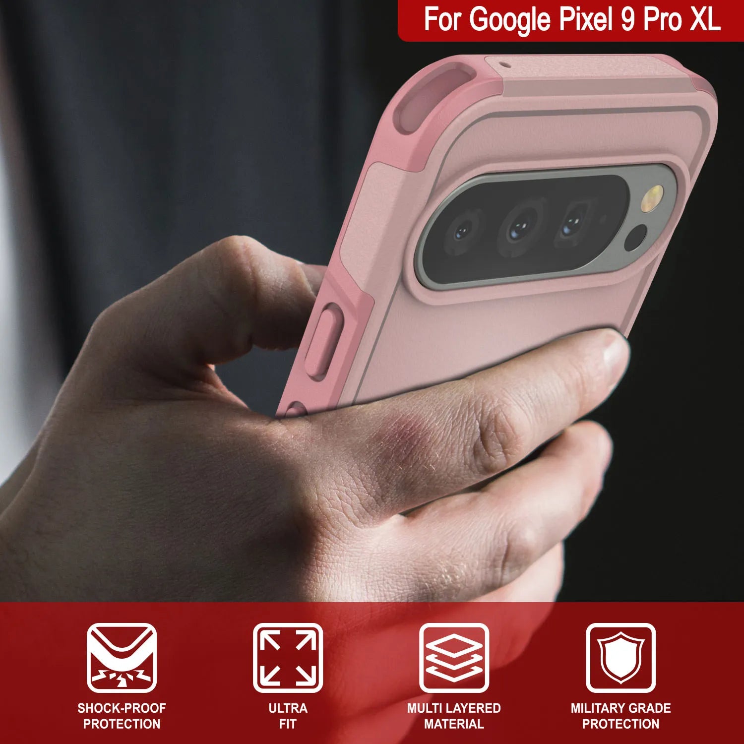 PunkCase Google Pixel 9 Pro XL Case, [Spartan 2.0 Series] Clear Rugged Heavy Duty Cover W/Built in Screen Protector [Pink]