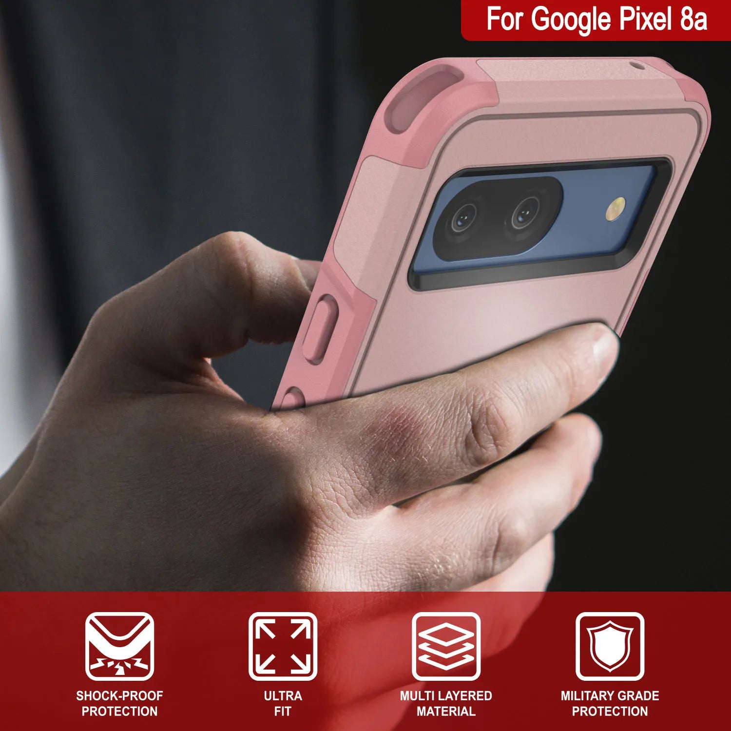 PunkCase Google Pixel 9 Case, [Spartan 2.0 Series] Clear Rugged Heavy Duty Cover W/Built in Screen Protector [Pink]