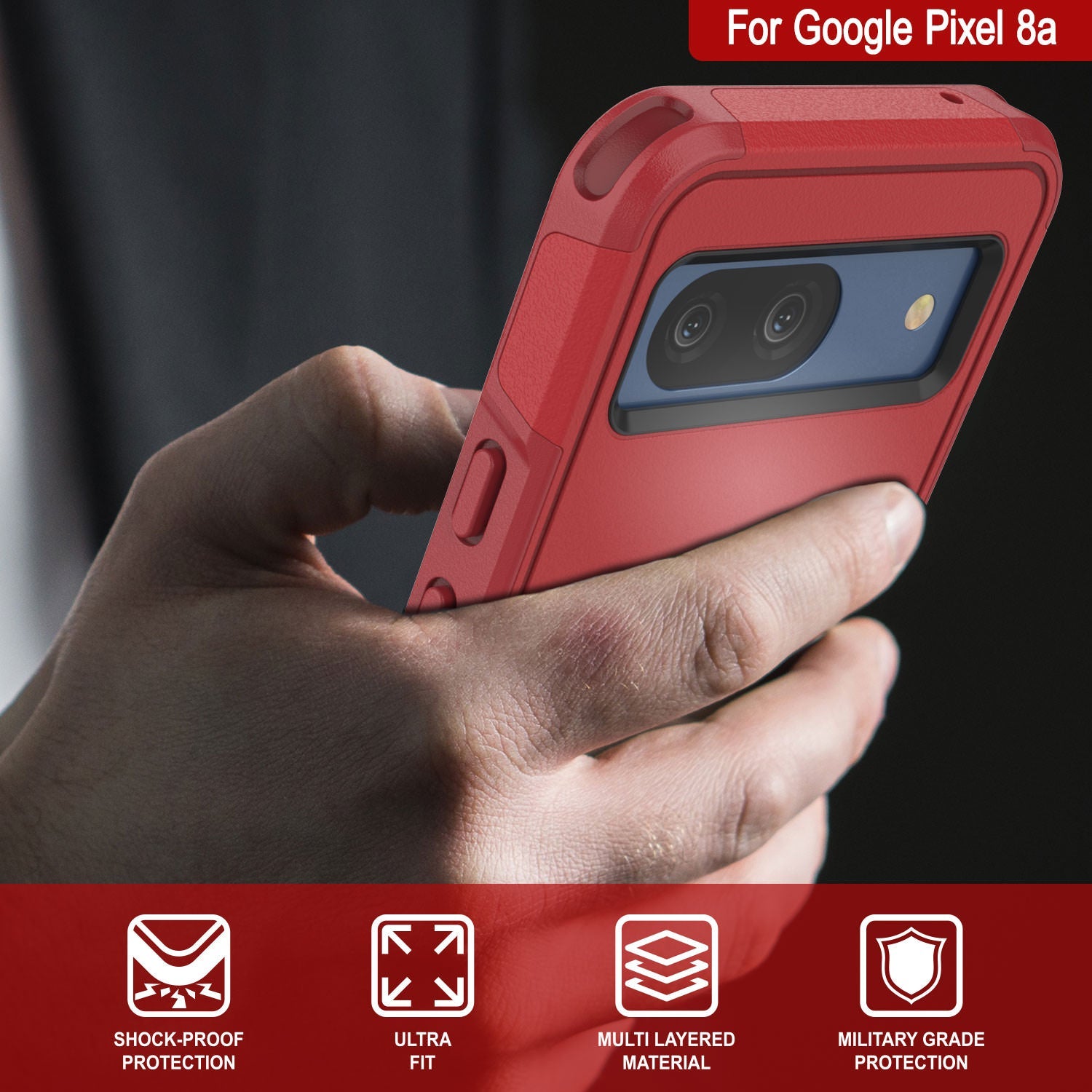 PunkCase Google Pixel 9 Pro XL Case, [Spartan 2.0 Series] Clear Rugged Heavy Duty Cover W/Built in Screen Protector [Red]