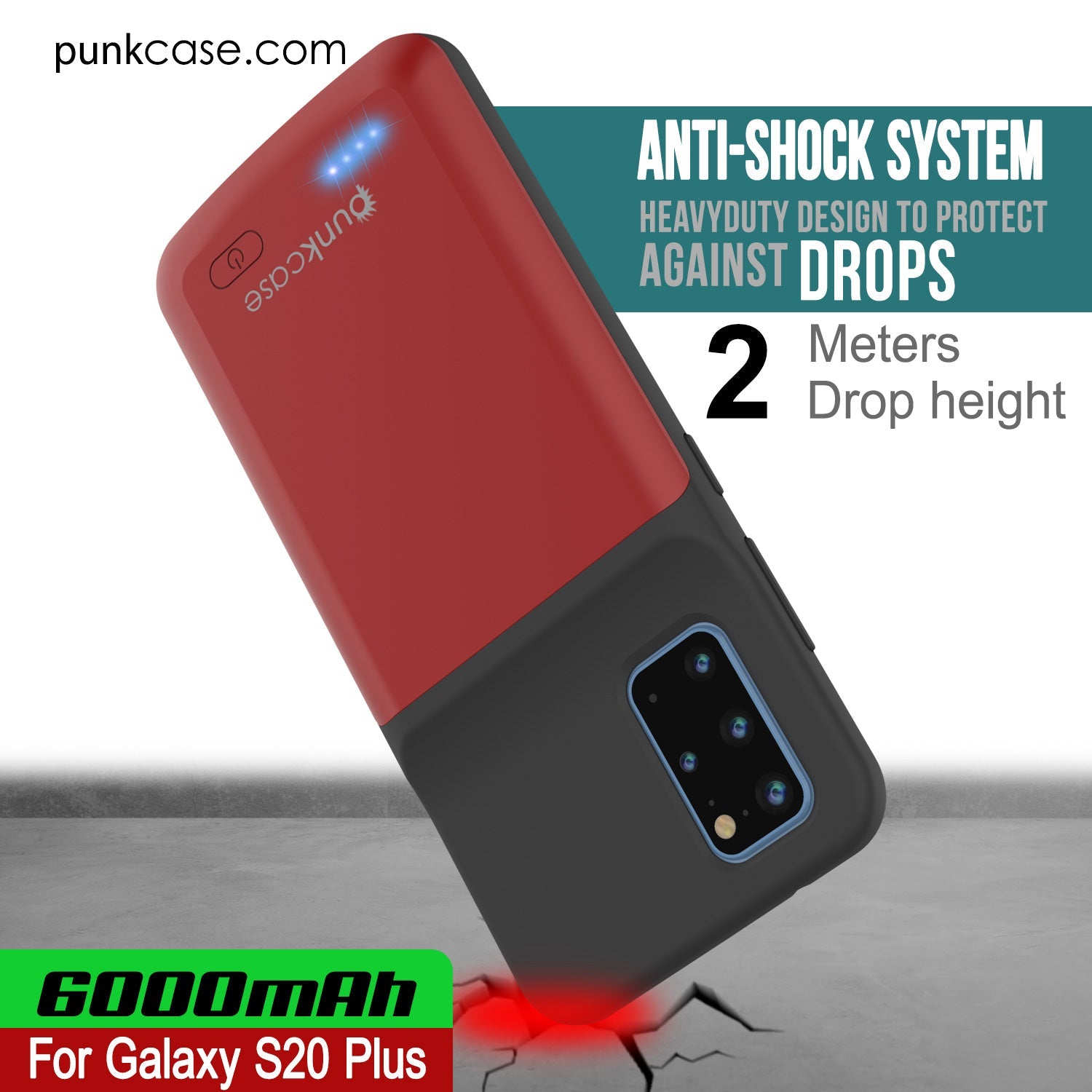 PunkJuice S20+ Plus Battery Case Red - Fast Charging Power Juice Bank with 6000mAh