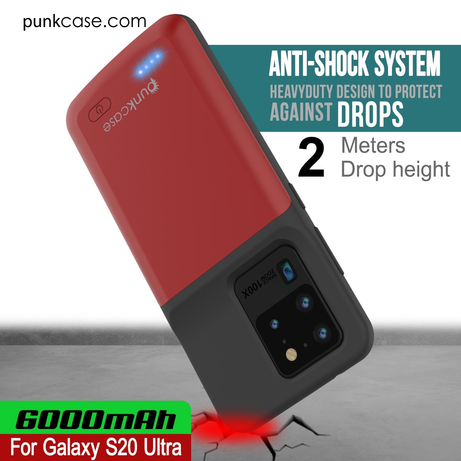 PunkJuice S20 Ultra Battery Case Red - Fast Charging Power Juice Bank with 6000mAh