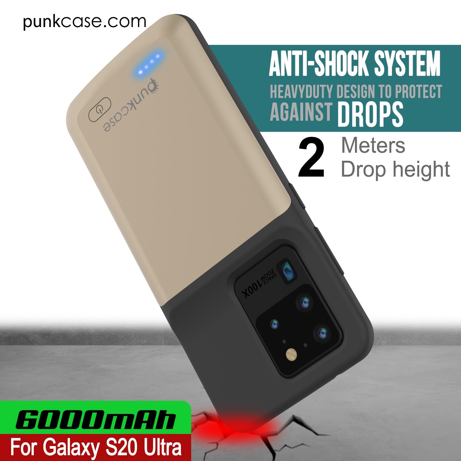 PunkJuice S20 Ultra Battery Case Gold - Fast Charging Power Juice Bank with 6000mAh