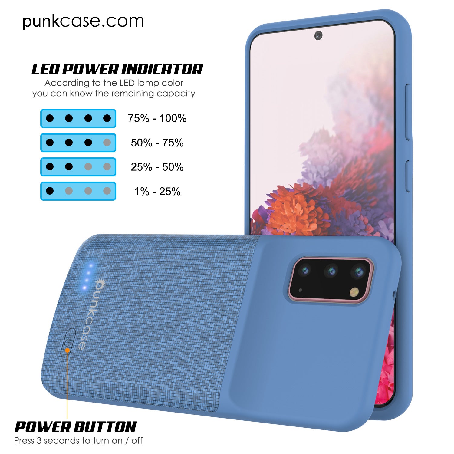 PunkJuice S20 Battery Case Patterned Blue - Fast Charging Power Juice Bank with 4800mAh