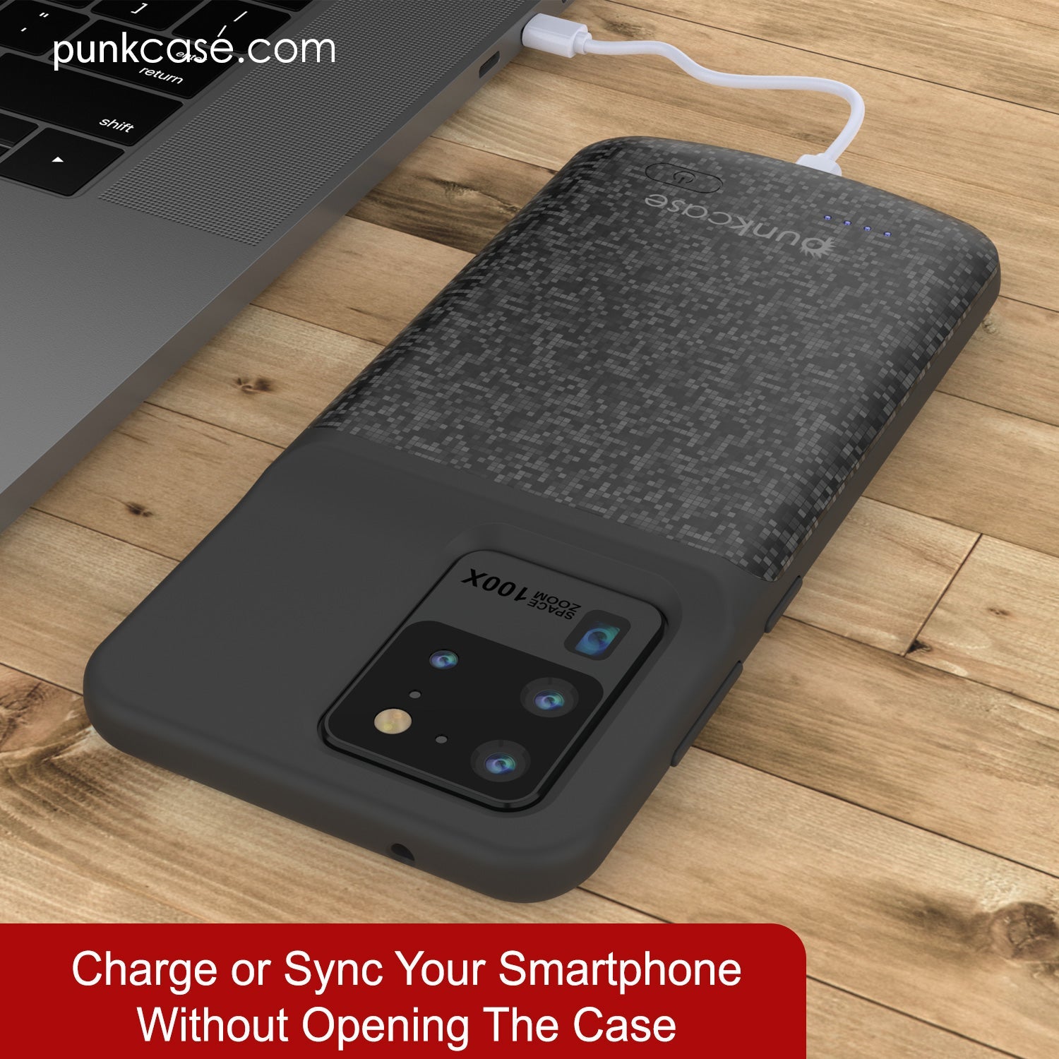 PunkJuice S20 Ultra Battery Case Patterned Black - Fast Charging Power Juice Bank with 6000mAh