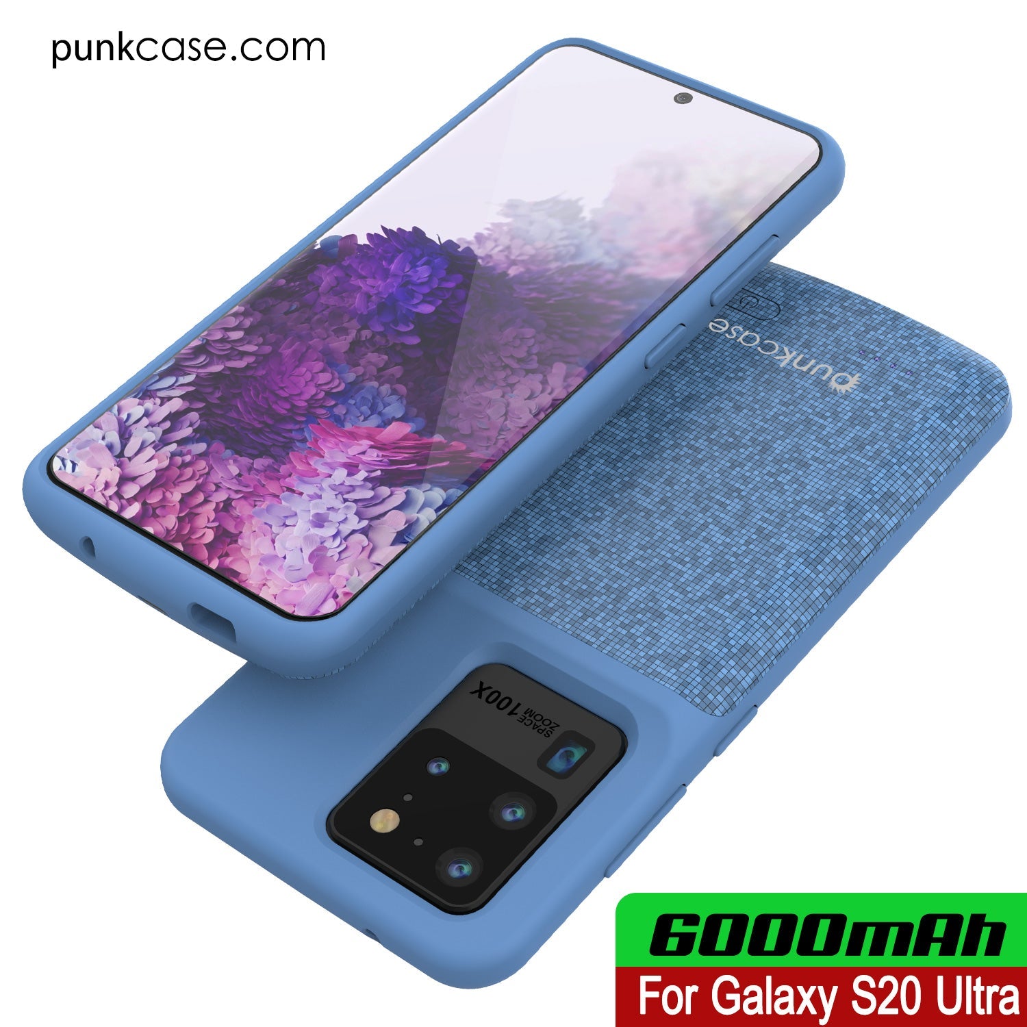 PunkJuice S20 Ultra Battery Case Patterned Blue - Fast Charging Power Juice Bank with 6000mAh