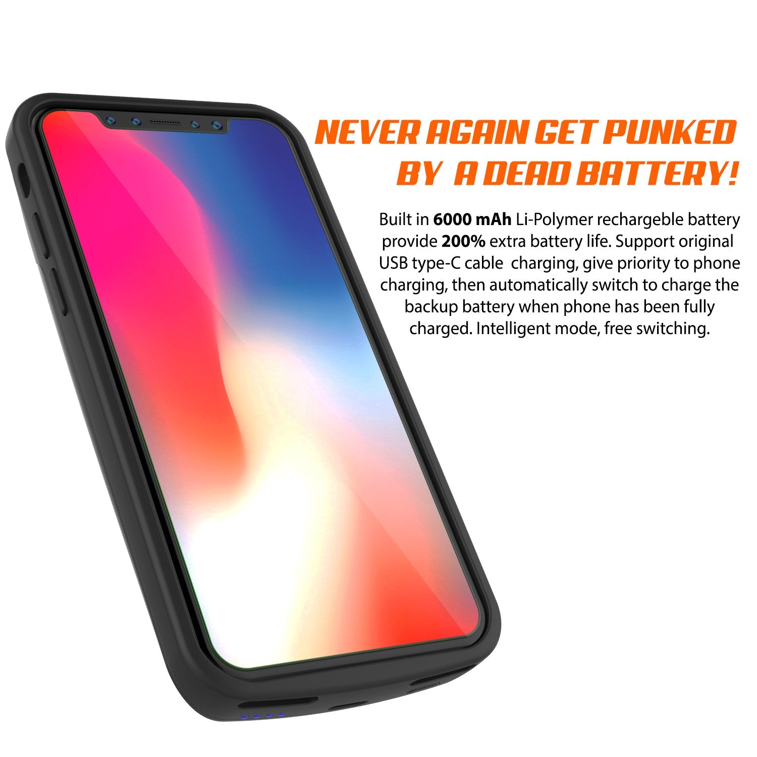 iPhone X Battery Case, PunkJuice 5000mAH Fast Charging Power Bank W/ Screen Protector | [Black]