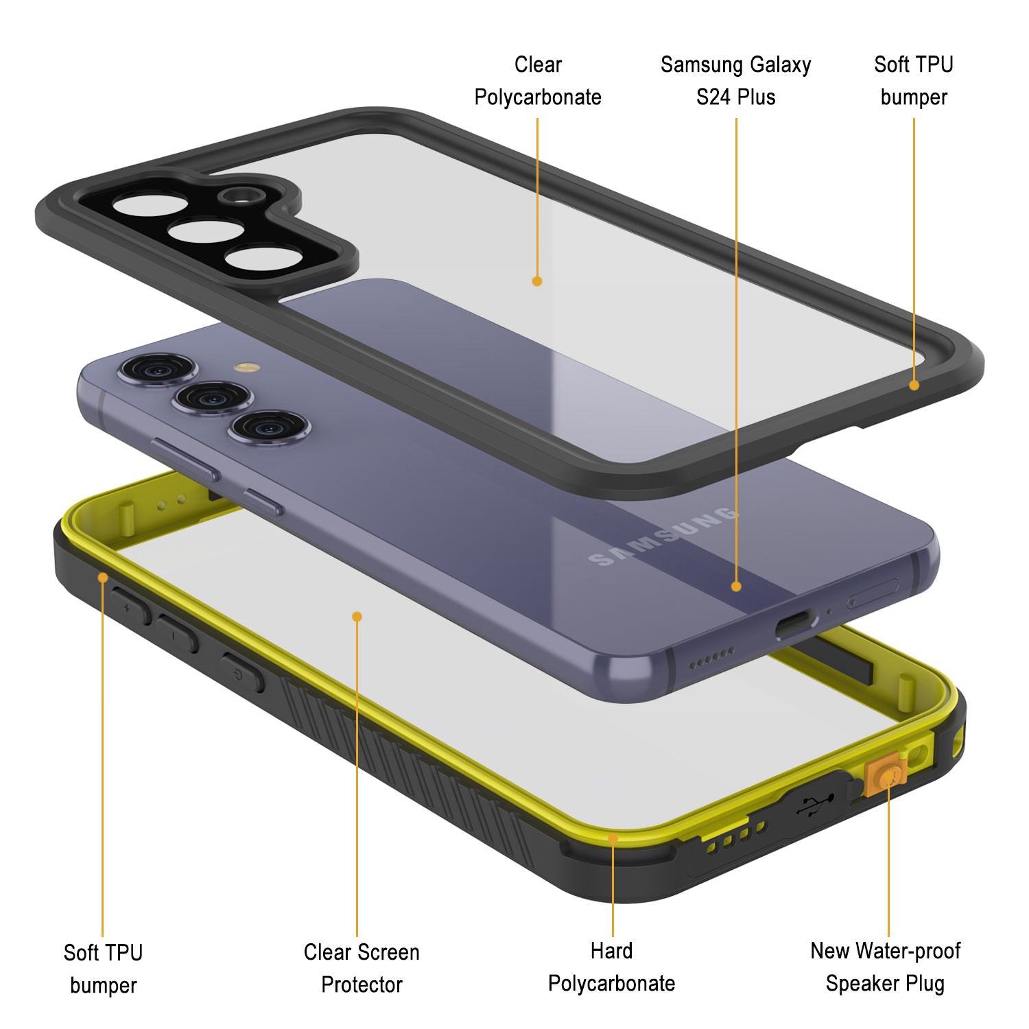 Galaxy S25+ Plus Water/ Shockproof [Extreme Series] With Screen Protector Case [Yellow]