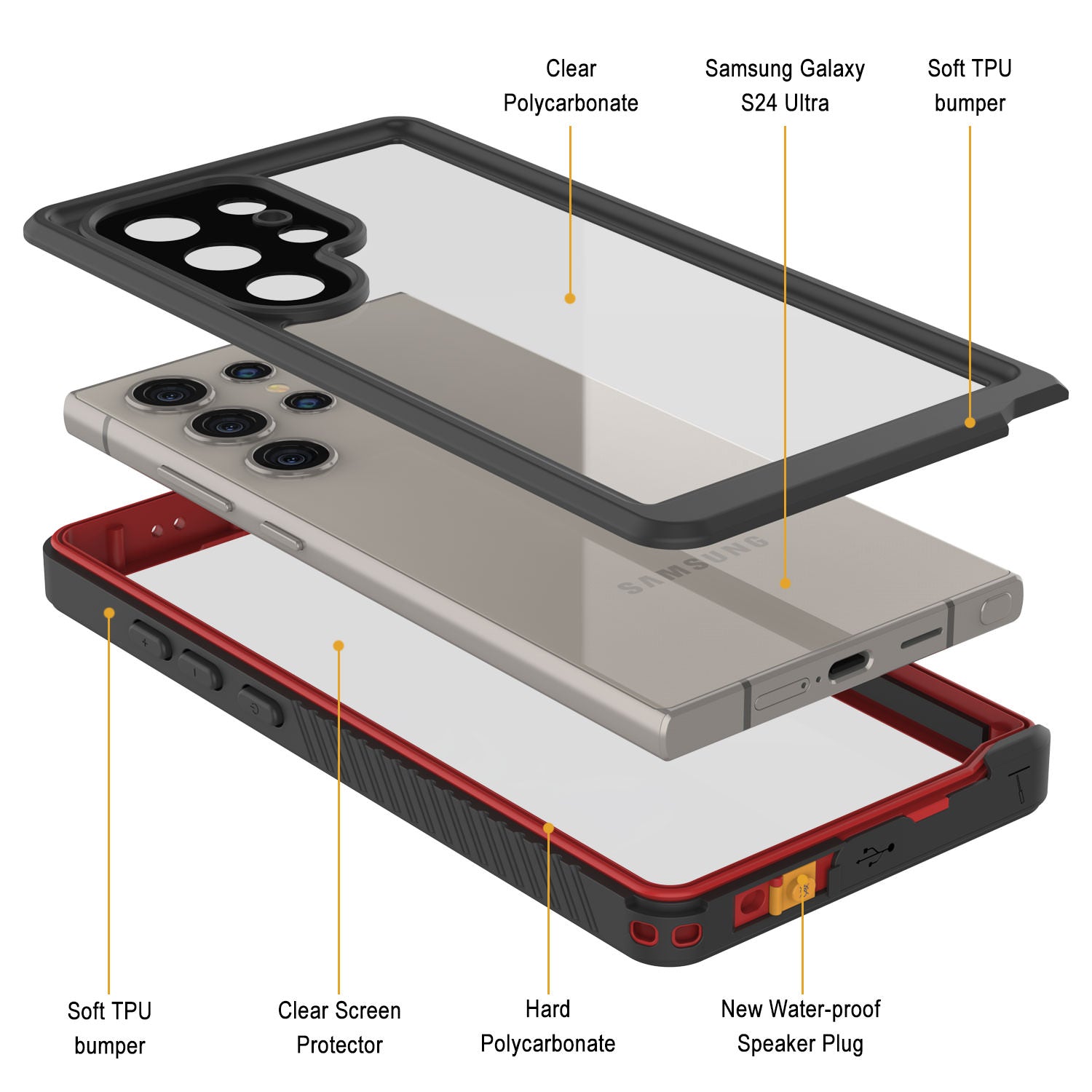 Galaxy S25 Ultra Water/ Shockproof [Extreme Series] With Screen Protector Case [Red]