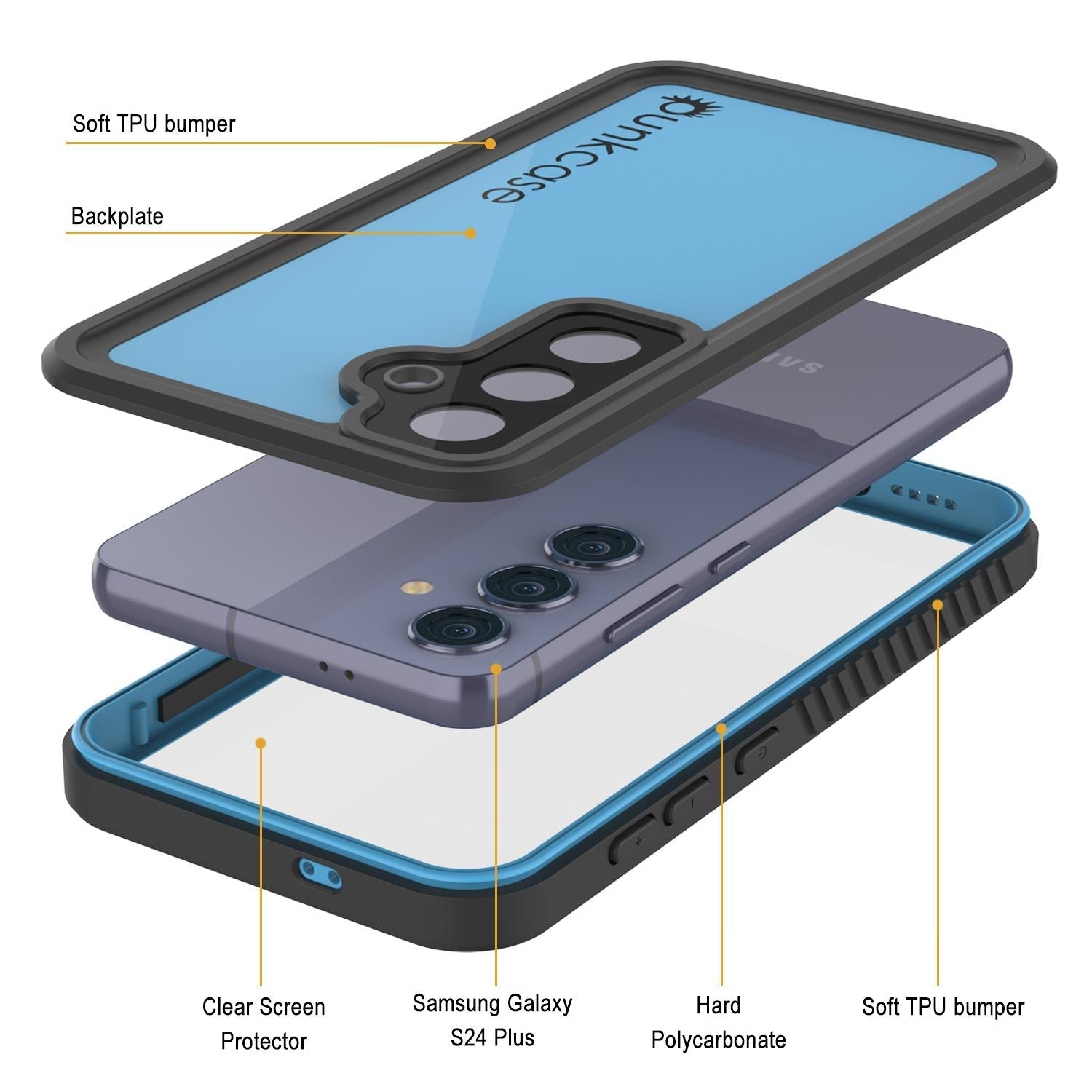 Galaxy S25+ Plus Waterproof Case PunkCase StudStar Light Blue Thin 6.7ft Underwater IP68 ShockProof