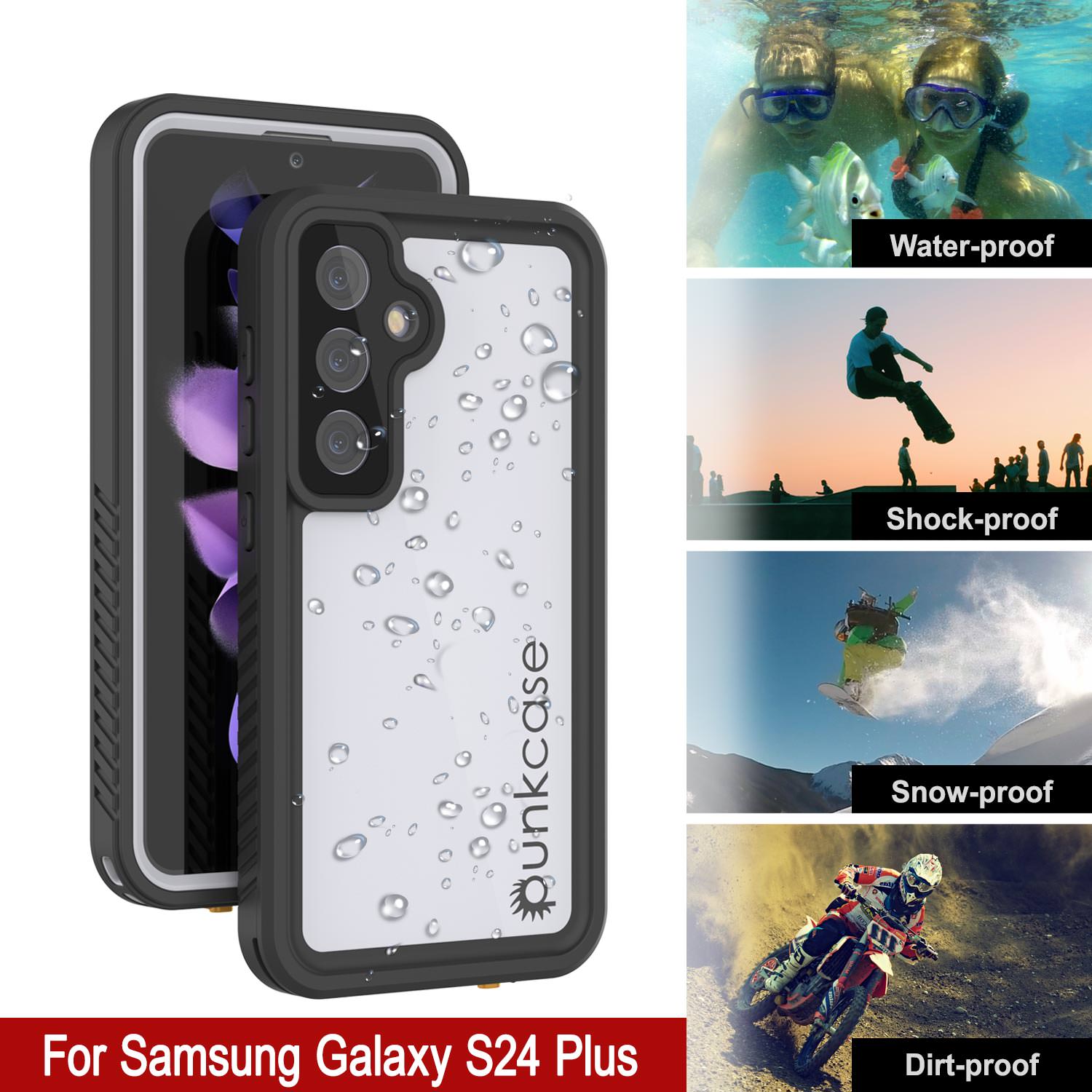 Galaxy S24+ Plus Waterproof Case, Punkcase StudStar White Thin 6.7ft Underwater IP68 Shock/Snow Proof