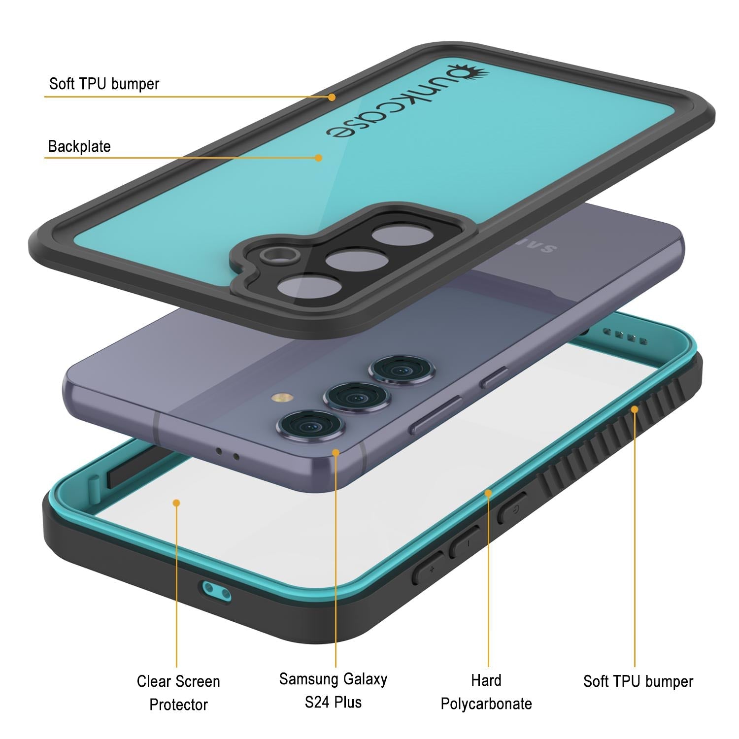 Galaxy S24+ Plus Waterproof Case PunkCase StudStar Teal Thin 6.7ft Underwater IP68 Shock/Snow Proof