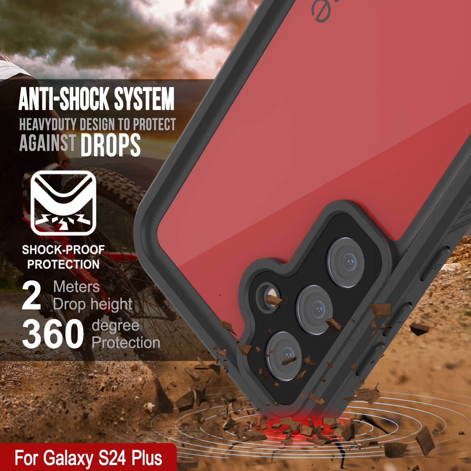 Galaxy S25+ Plus Waterproof Case PunkCase StudStar Red Thin 6.7ft Underwater IP68 Shock/Snow Proof