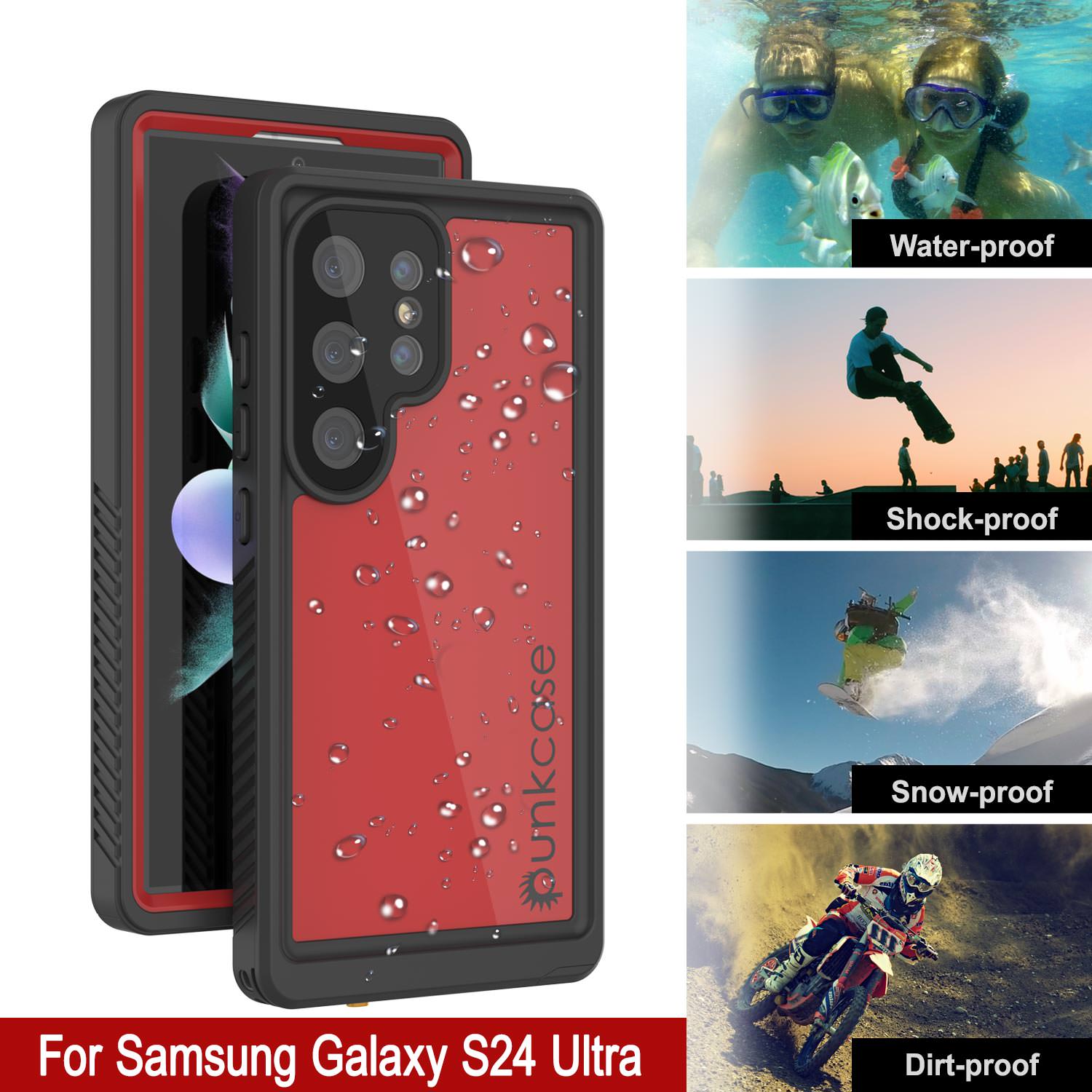 Galaxy S24 Ultra Waterproof Case PunkCase StudStar Red Thin 6.6ft Underwater IP68 Shock/Snow Proof