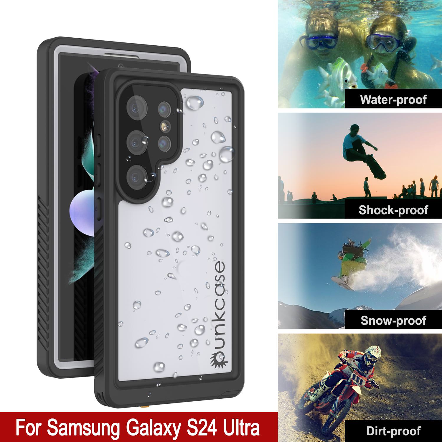 Galaxy S24 Ultra Waterproof Case, Punkcase StudStar White Thin 6.6ft Underwater IP68 Shock/Snow Proof