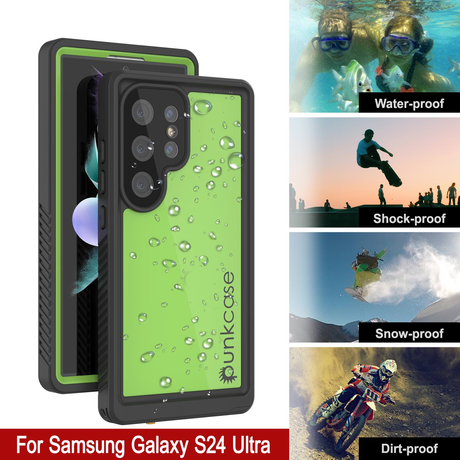 Galaxy S24 Ultra Waterproof Case PunkCase StudStar Light Green Thin 6.6ft Underwater IP68 ShockProof