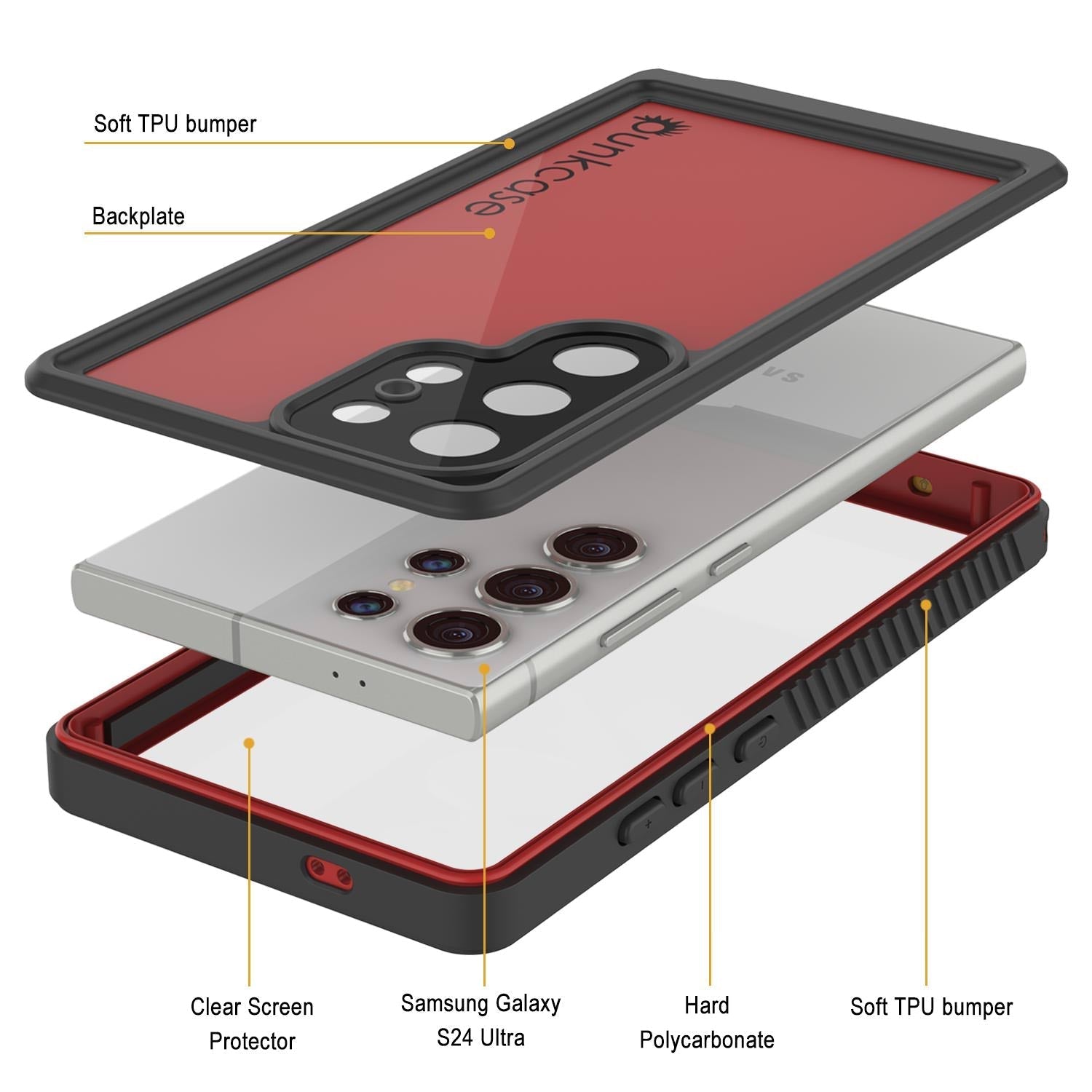 Galaxy S25 Ultra Waterproof Case PunkCase StudStar Red Thin 6.6ft Underwater IP68 Shock/Snow Proof