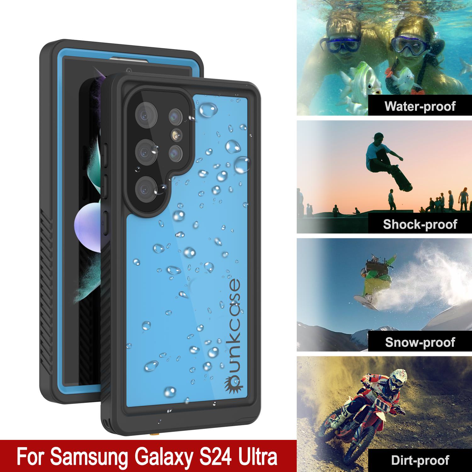 Galaxy S24 Ultra Waterproof Case PunkCase StudStar Light Blue Thin 6.6ft Underwater IP68 ShockProof