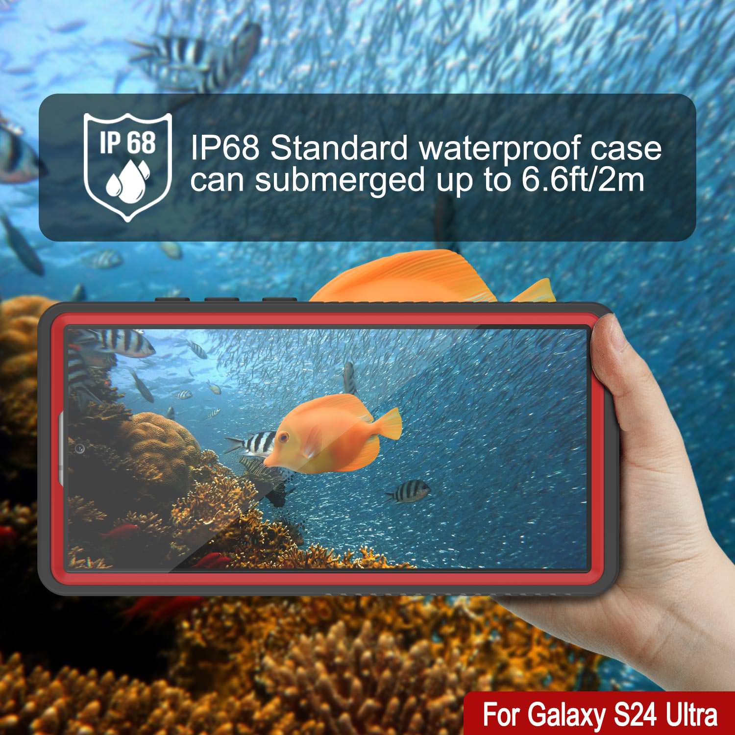 Galaxy S24 Ultra Waterproof Case PunkCase StudStar Red Thin 6.6ft Underwater IP68 Shock/Snow Proof