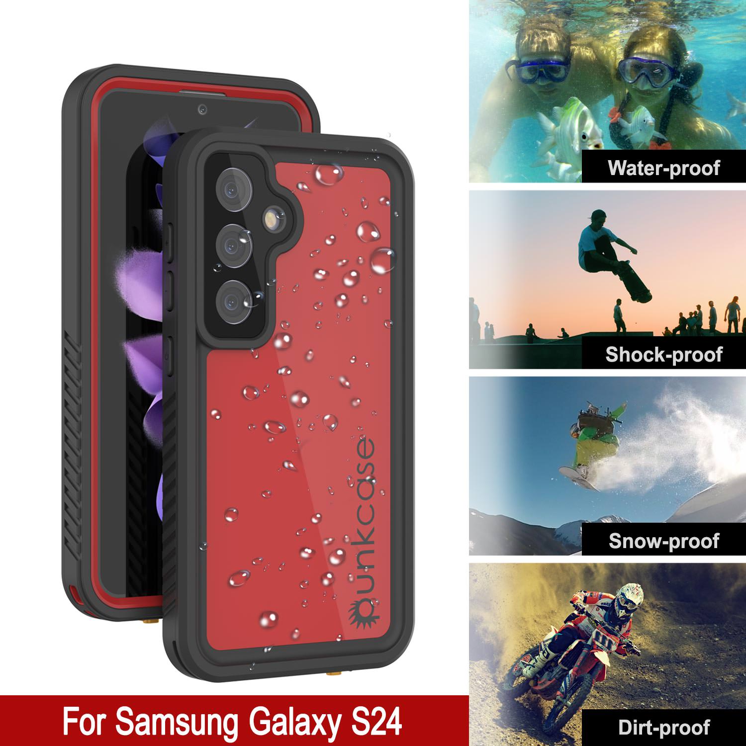 Galaxy S25 Waterproof Case PunkCase StudStar Red Thin 6.2ft Underwater IP68 Shock/Snow Proof