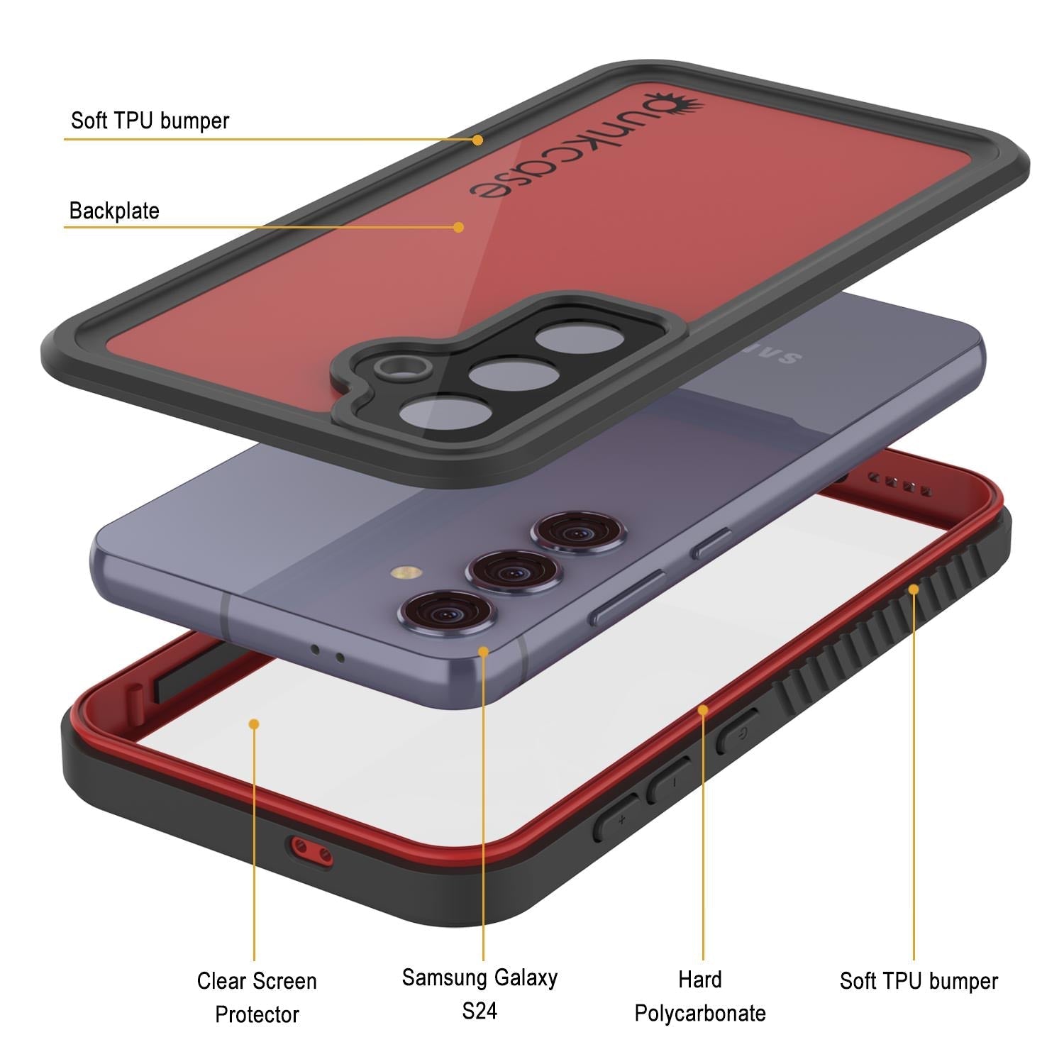 Galaxy S25 Waterproof Case PunkCase StudStar Red Thin 6.2ft Underwater IP68 Shock/Snow Proof