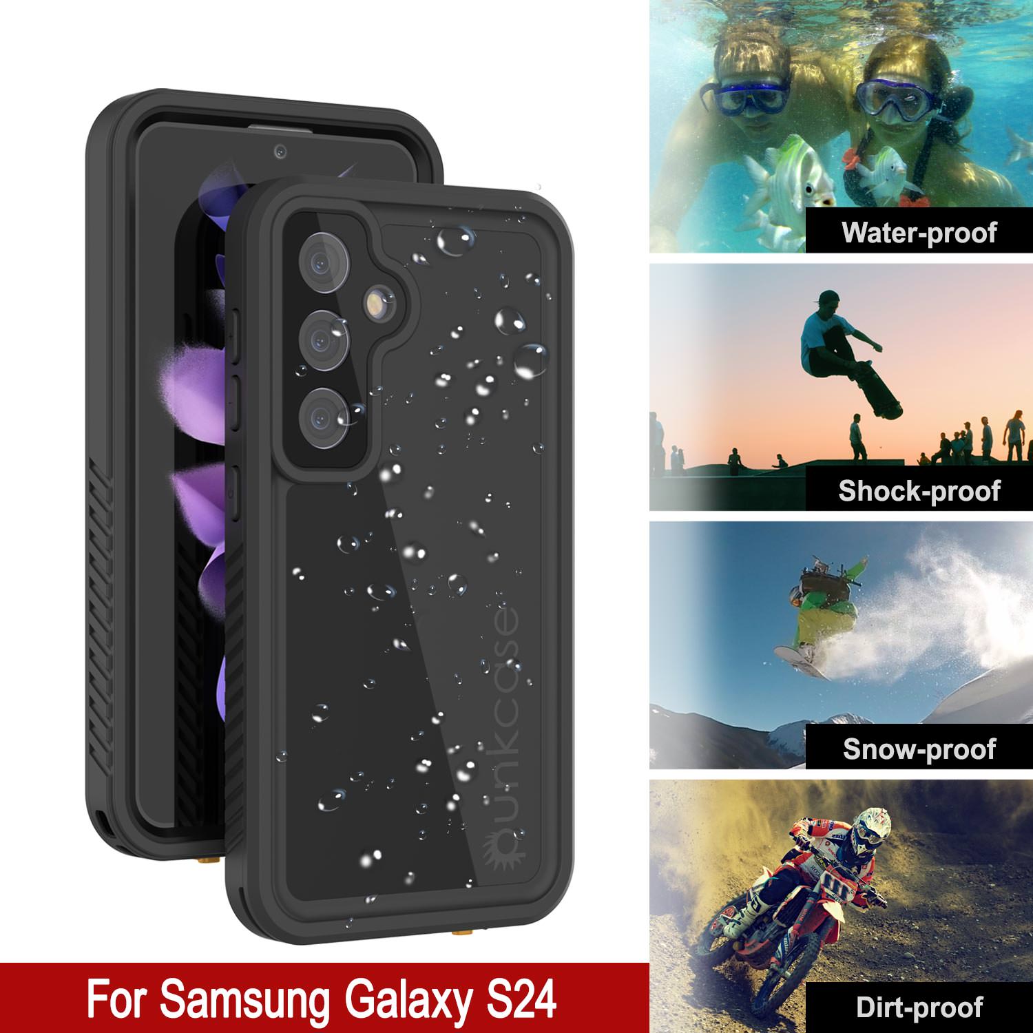 Galaxy S24 Waterproof Case PunkCase StudStar Black Thin 6.2ft Underwater IP68 Shock/Snow Proof