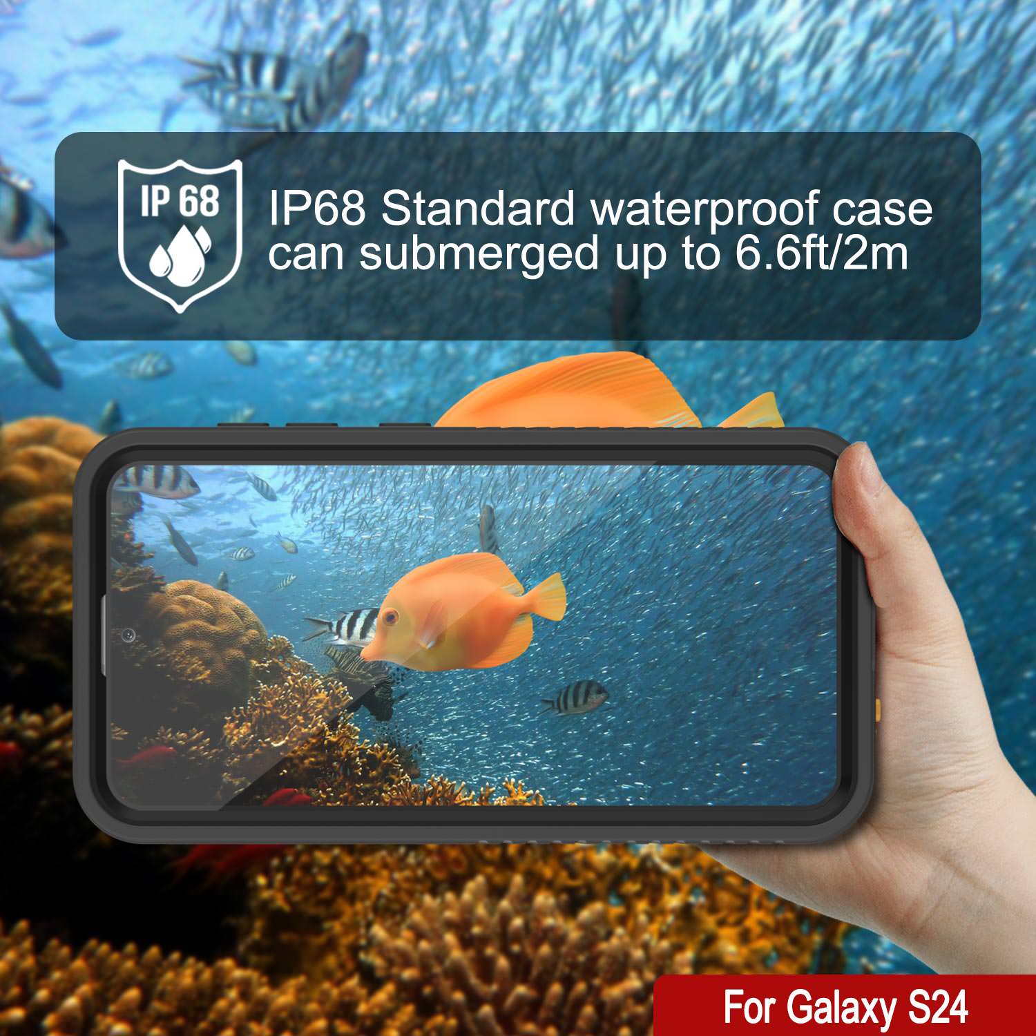 Galaxy S24 Waterproof Case PunkCase StudStar Black Thin 6.2ft Underwater IP68 Shock/Snow Proof