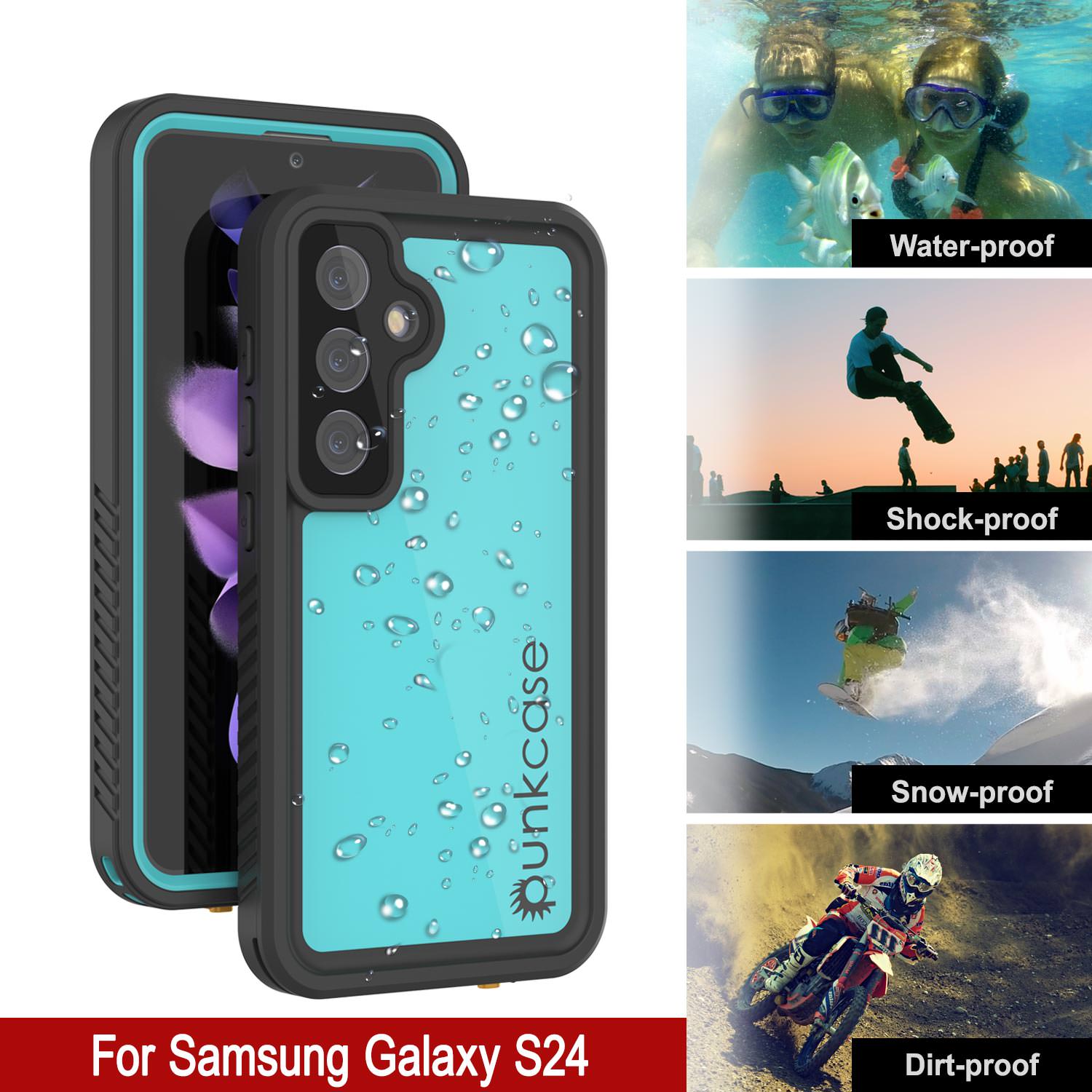 Galaxy S24 Waterproof Case PunkCase StudStar Teal Thin 6.2ft Underwater IP68 Shock/Snow Proof