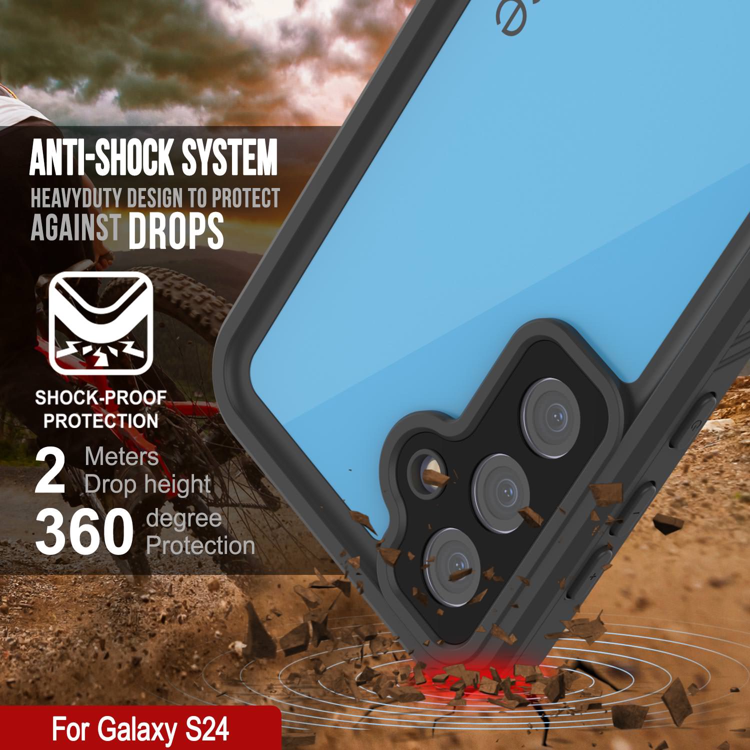 Galaxy S24 Waterproof Case PunkCase StudStar Light Blue Thin 6.2ft Underwater IP68 ShockProof