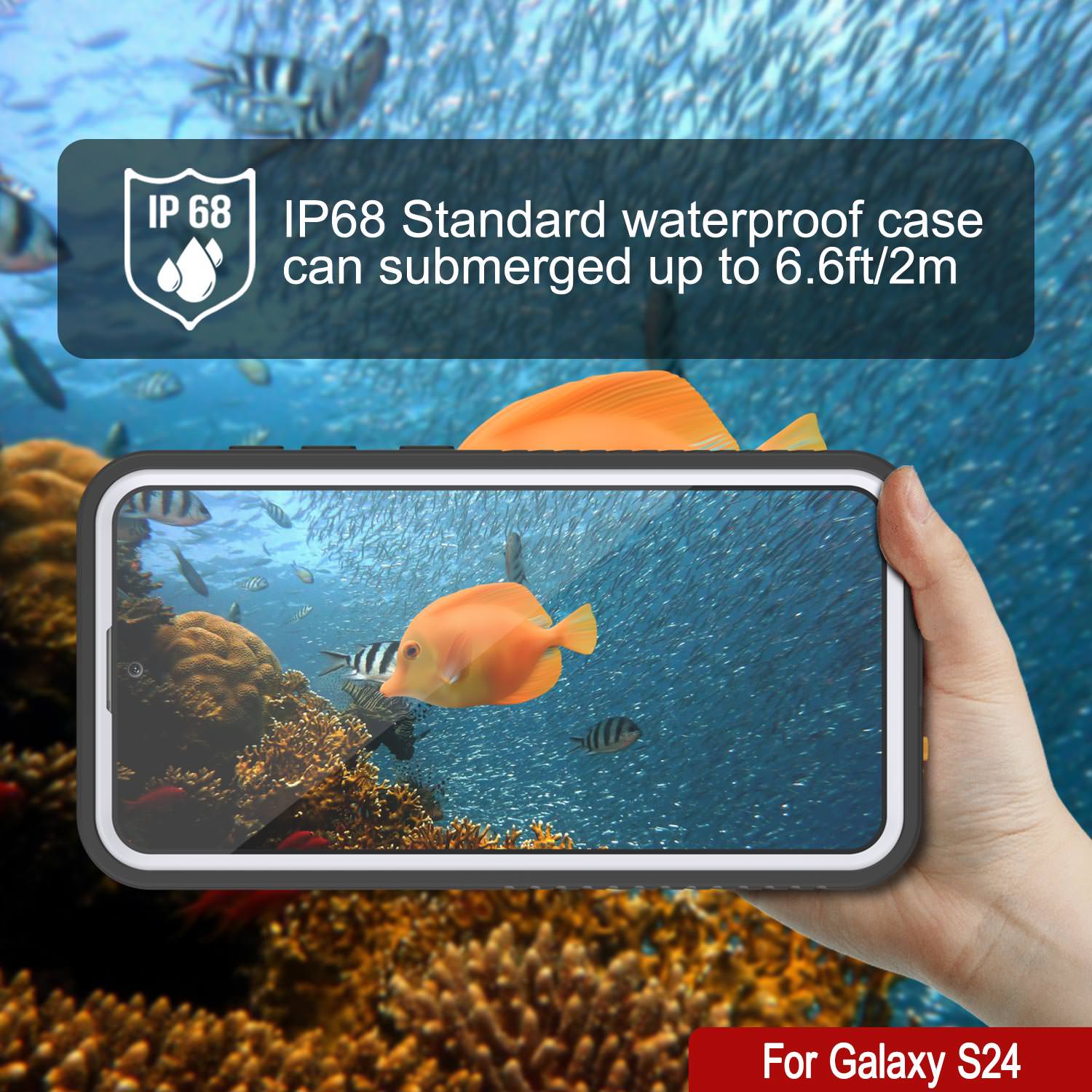 Galaxy S24 Waterproof Case, Punkcase StudStar White Thin 6.2ft Underwater IP68 Shock/Snow Proof