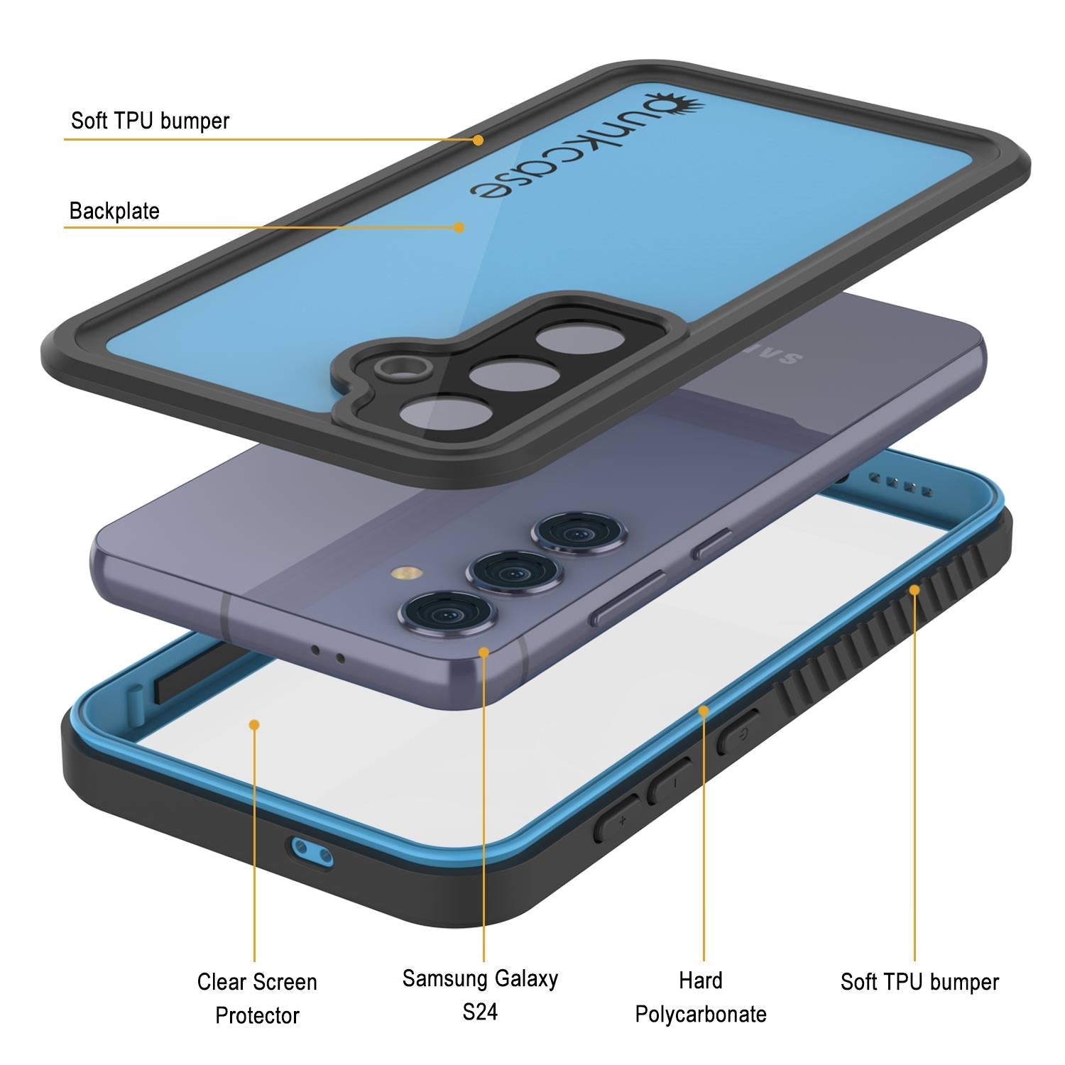 Galaxy S24 Waterproof Case PunkCase StudStar Light Blue Thin 6.2ft Underwater IP68 ShockProof