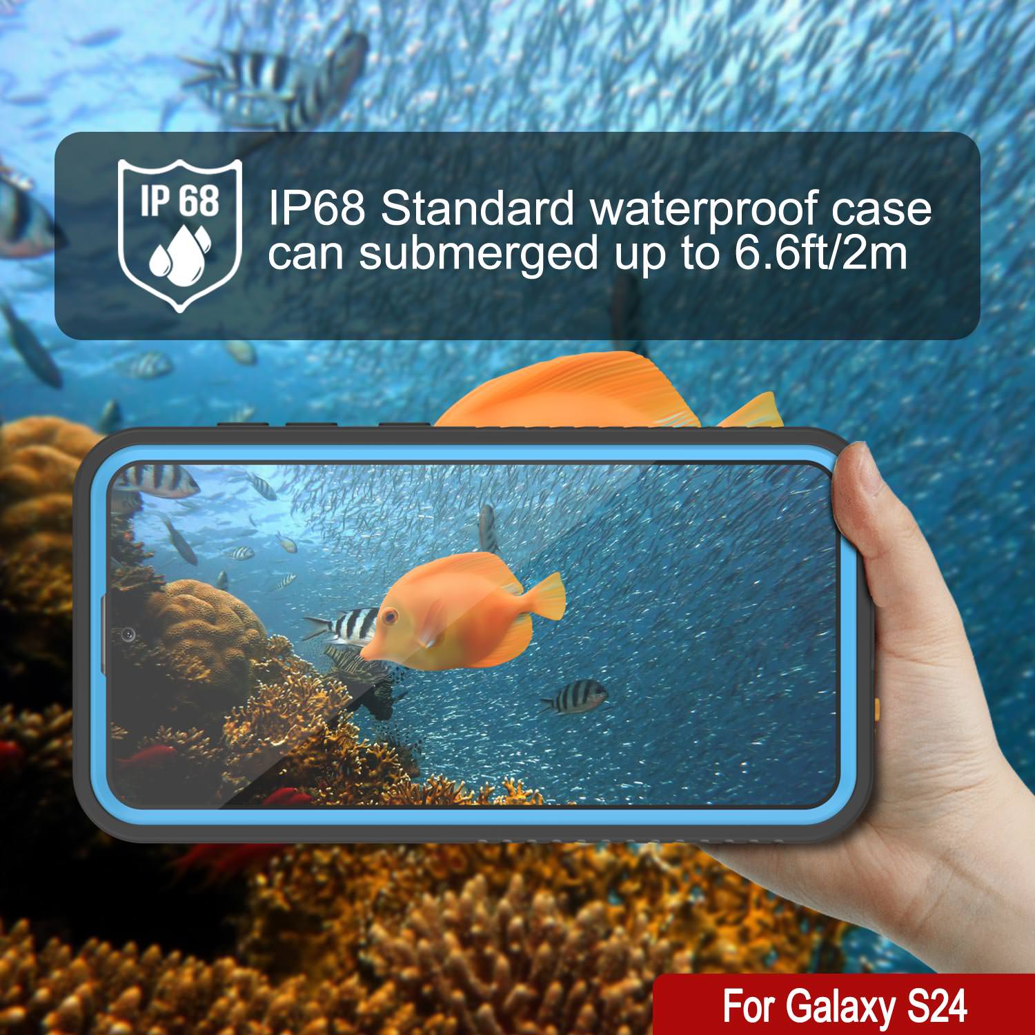 Galaxy S24 Waterproof Case PunkCase StudStar Light Blue Thin 6.2ft Underwater IP68 ShockProof