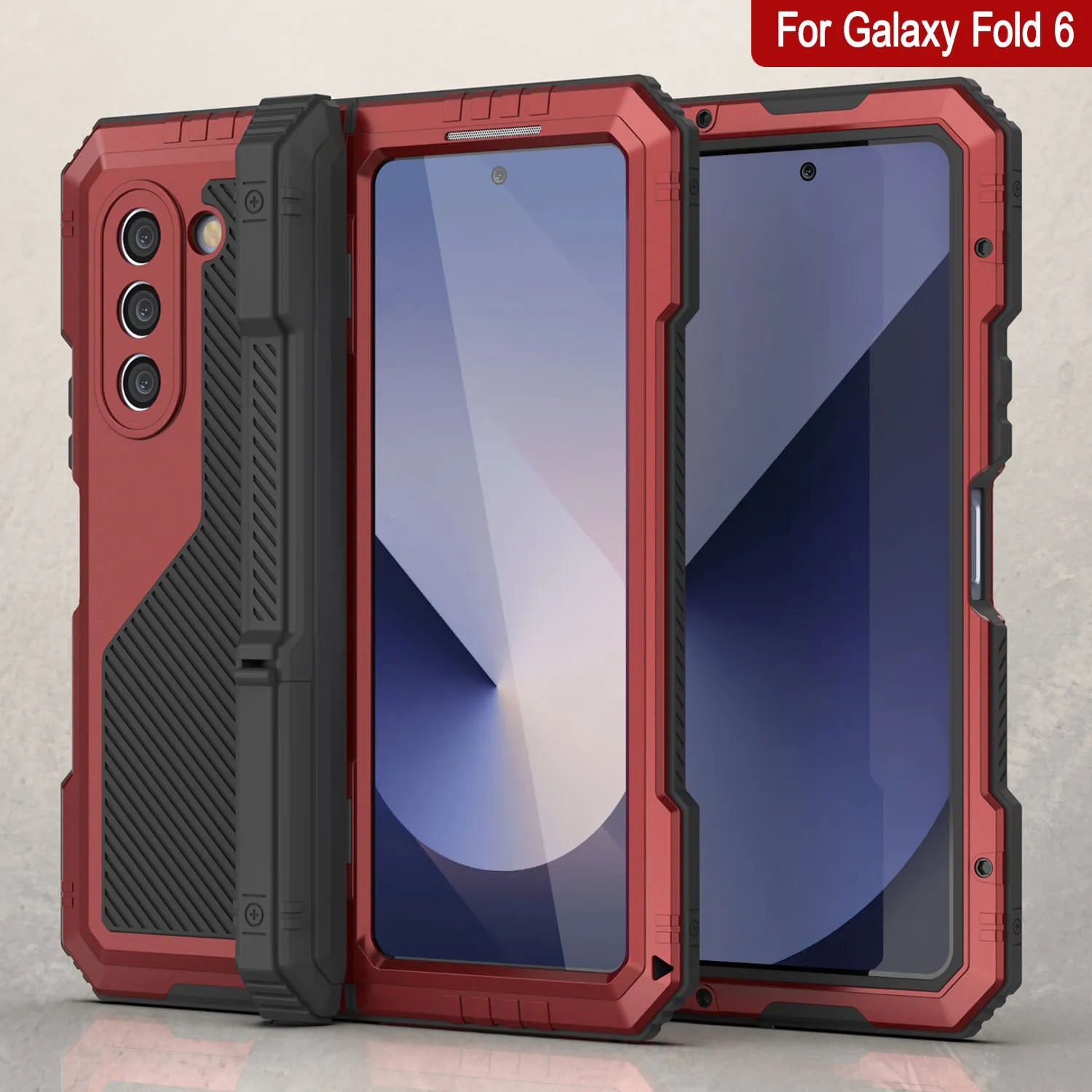 Galaxy Z Fold6 Metal Case, Heavy Duty Military Grade Armor Cover Full Body Hard [Red]