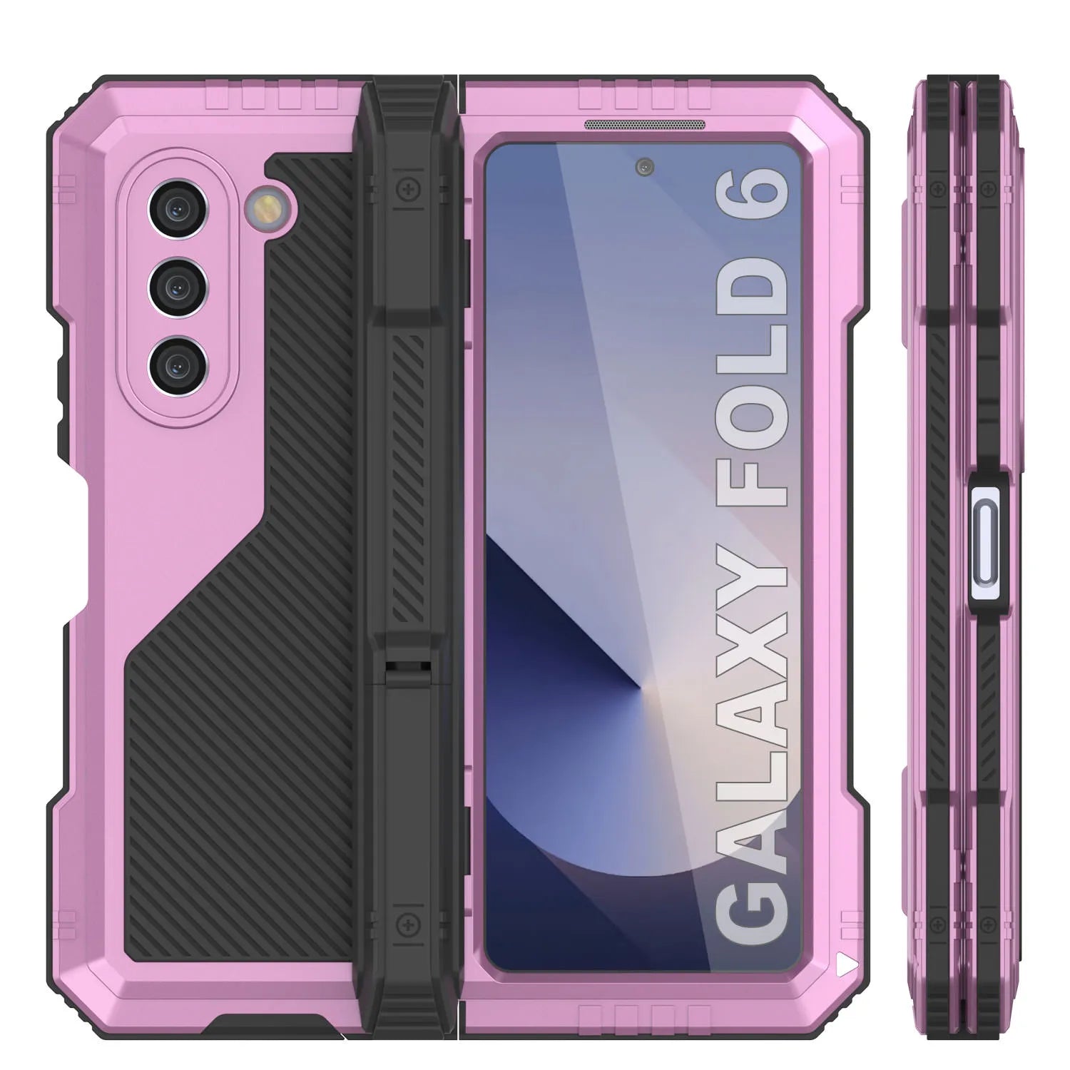 Galaxy Z Fold6 Metal Case, Heavy Duty Military Grade Armor Cover Full Body Hard [Pink]