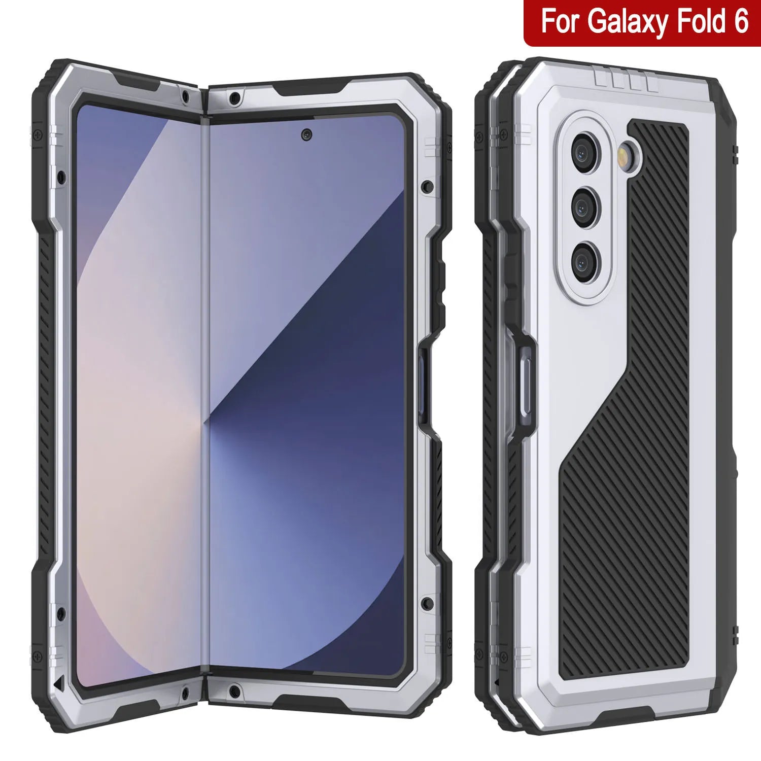 Galaxy Z Fold6 Metal Case, Heavy Duty Military Grade Armor Cover Full Body Hard [White]