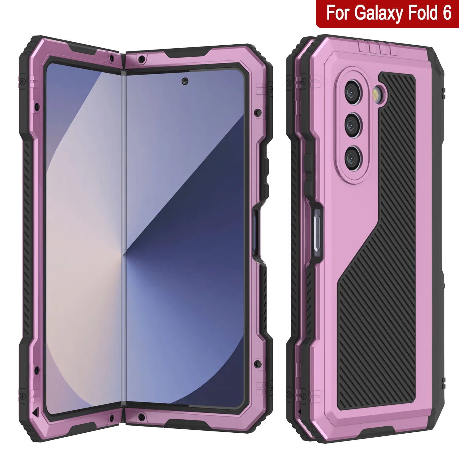 Galaxy Z Fold6 Metal Case, Heavy Duty Military Grade Armor Cover Full Body Hard [Pink]