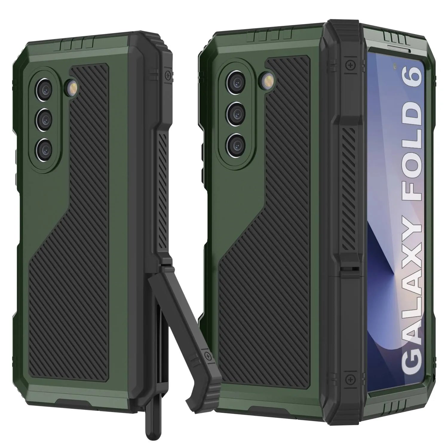 Galaxy Z Fold6 Metal Case, Heavy Duty Military Grade Armor Cover Full Body Hard [Dark Green]