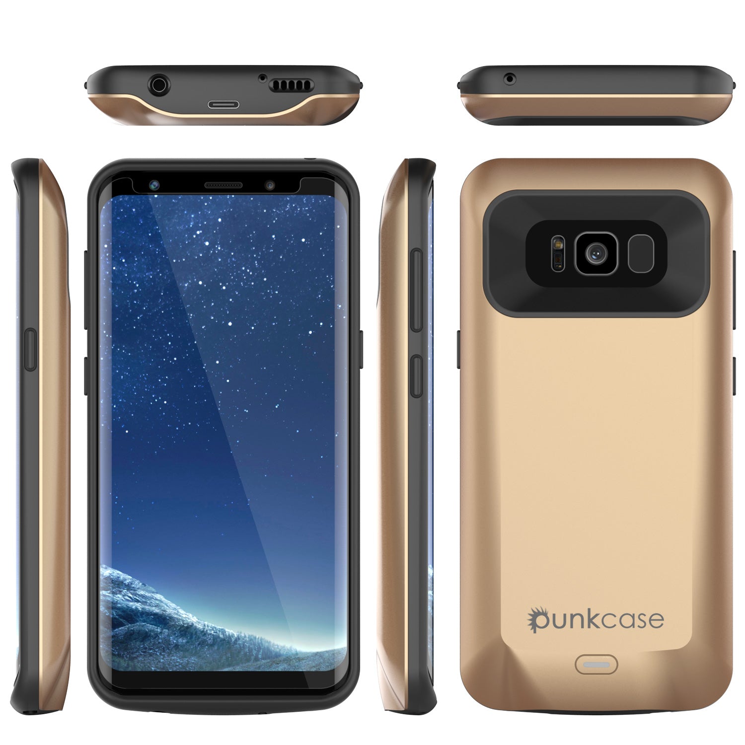 Galaxy S8 PLUS Battery Case, Punkcase 5500mAH Charger Case W/ Screen Protector | Integrated Kickstand & USB Port | IntelSwitch [Gold]